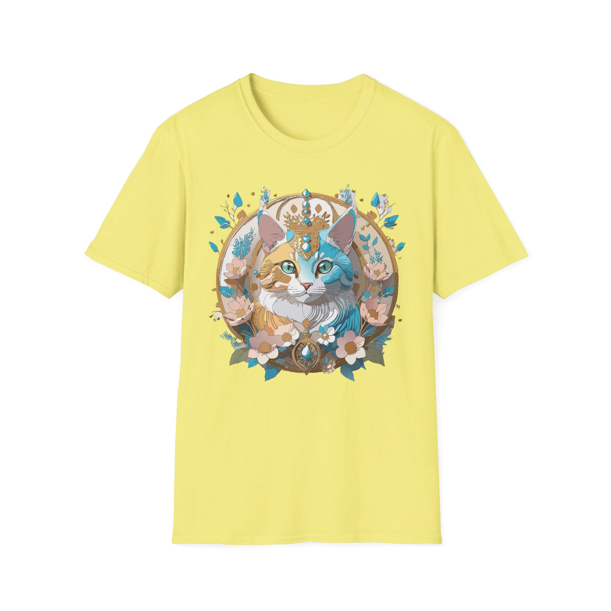 Two-Tone Cat Portrait T-Shirt | Floral Crescent, Boho Kitty
