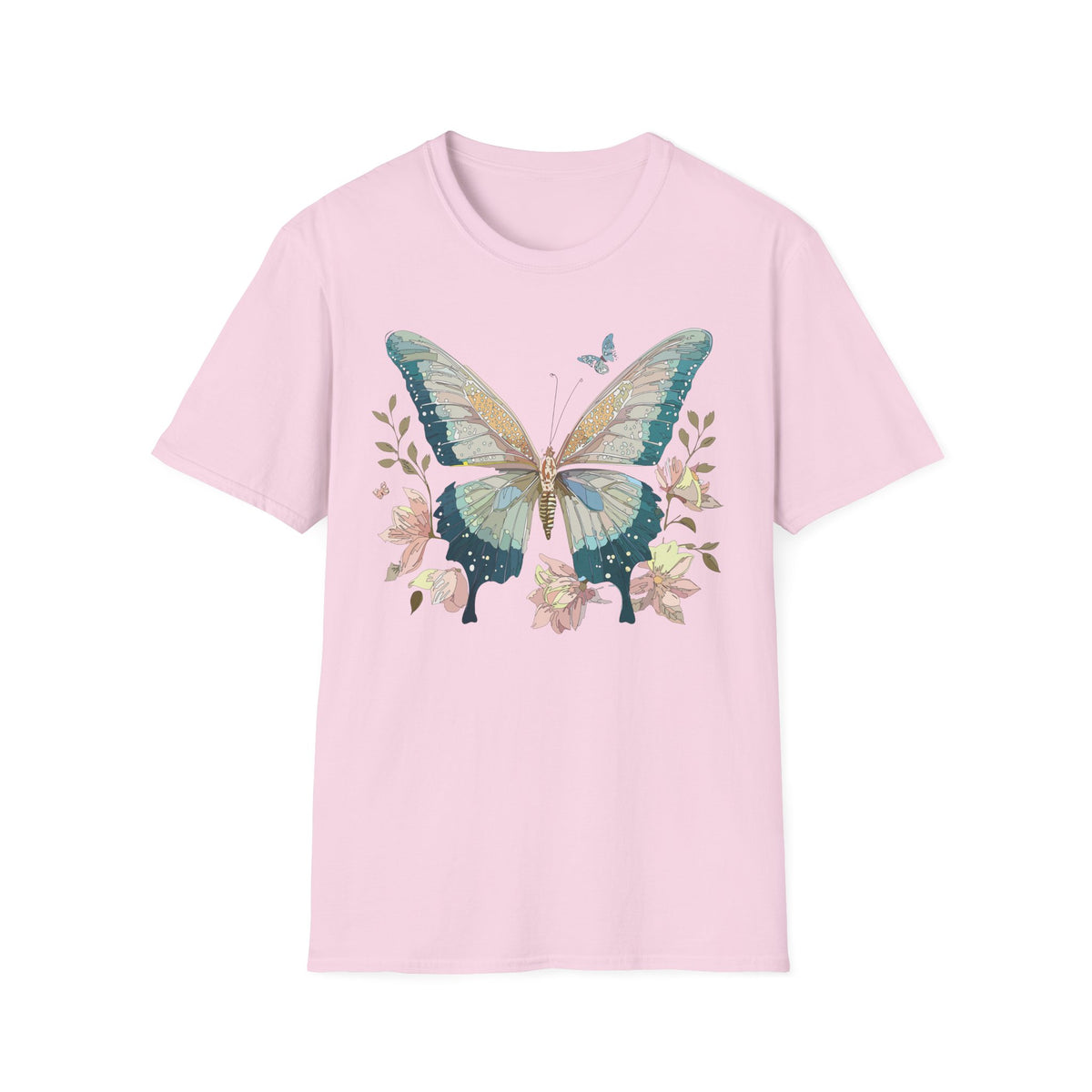 Vintage Blue Butterfly T-Shirt | Floral Wings Nature Graphic Tee Unisex 100 Cotton Gildan T-Shirt