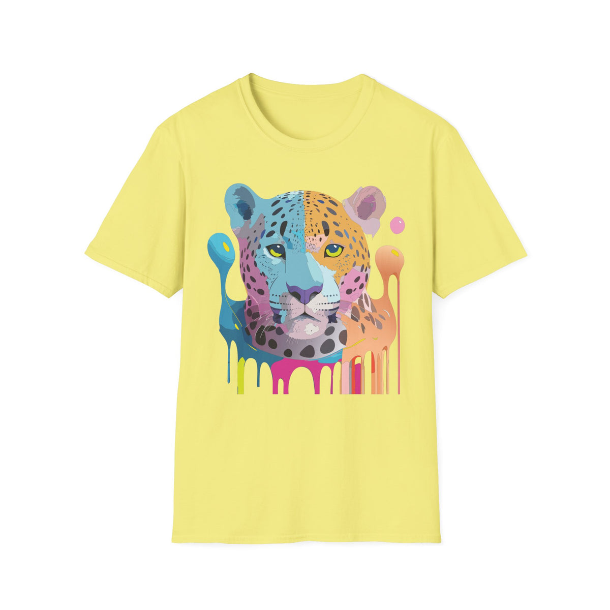 Colorful Leopard Face T-Shirt | Rainbow Drip Animal Art