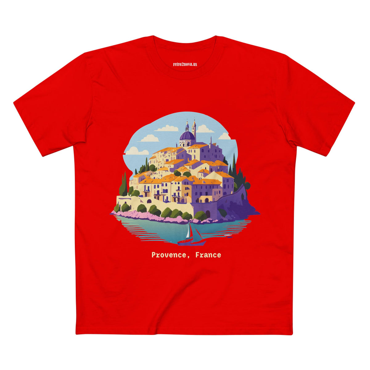 Provence France Village Illustration T-Shirt | Coastal Sailboat Scenic Tee