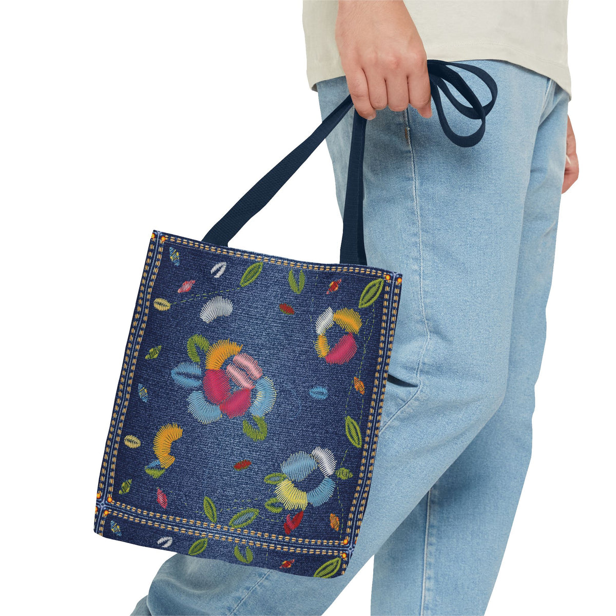 Denim Fabric Imitation Print Unisex Canvas Bag Poly Spun 3 Sizes Tote Bag 158