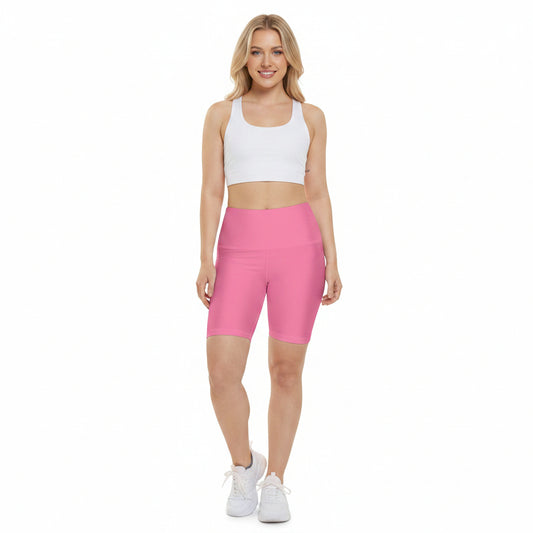 Bubblegum Tint Pink Women's Workout Shorts — Solid High-Waist Biker Shorts for Exercise & Everyday Wear