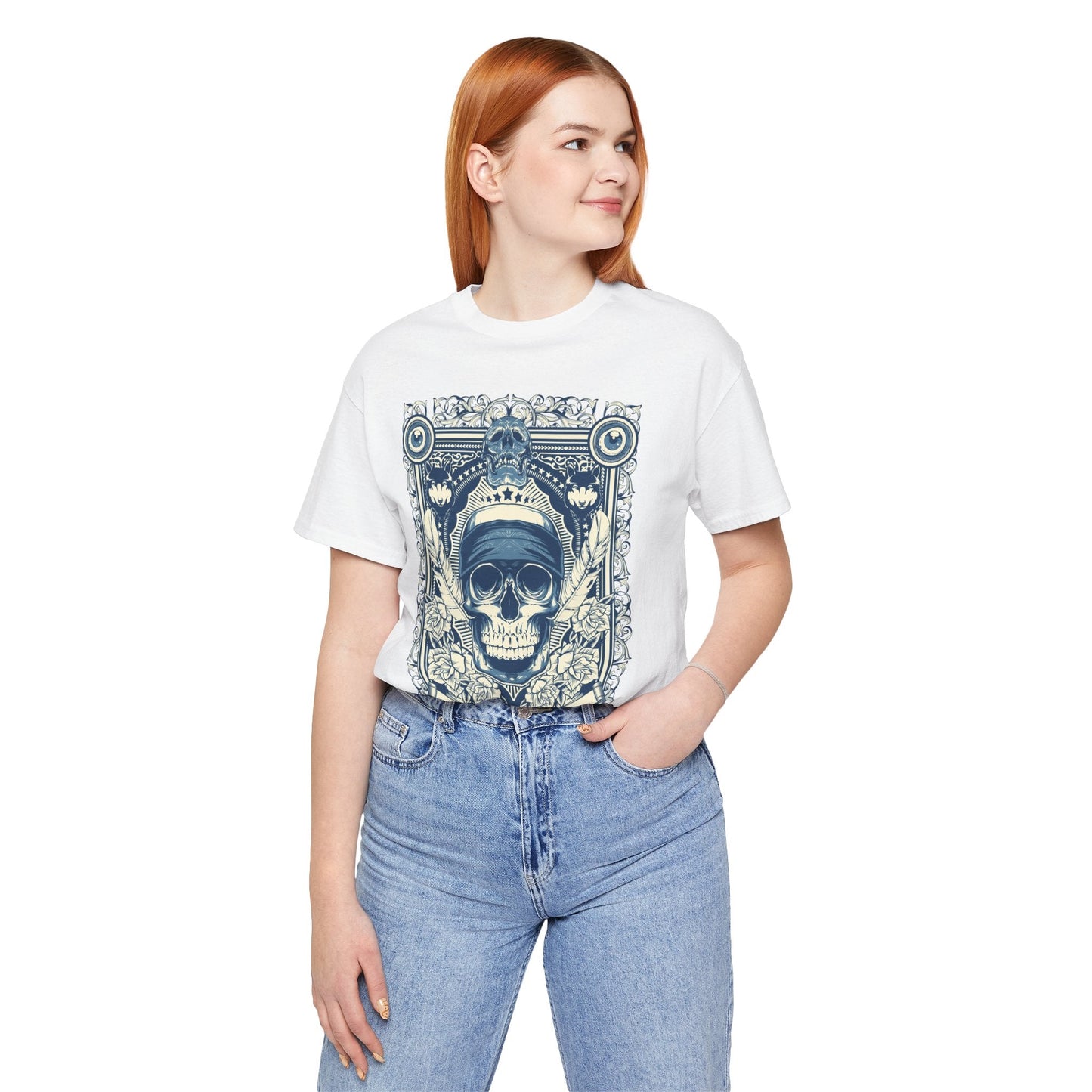 Skull Crown Graphic Tee Vintage Ornate Skull Illustration Rock Band T-Shirt