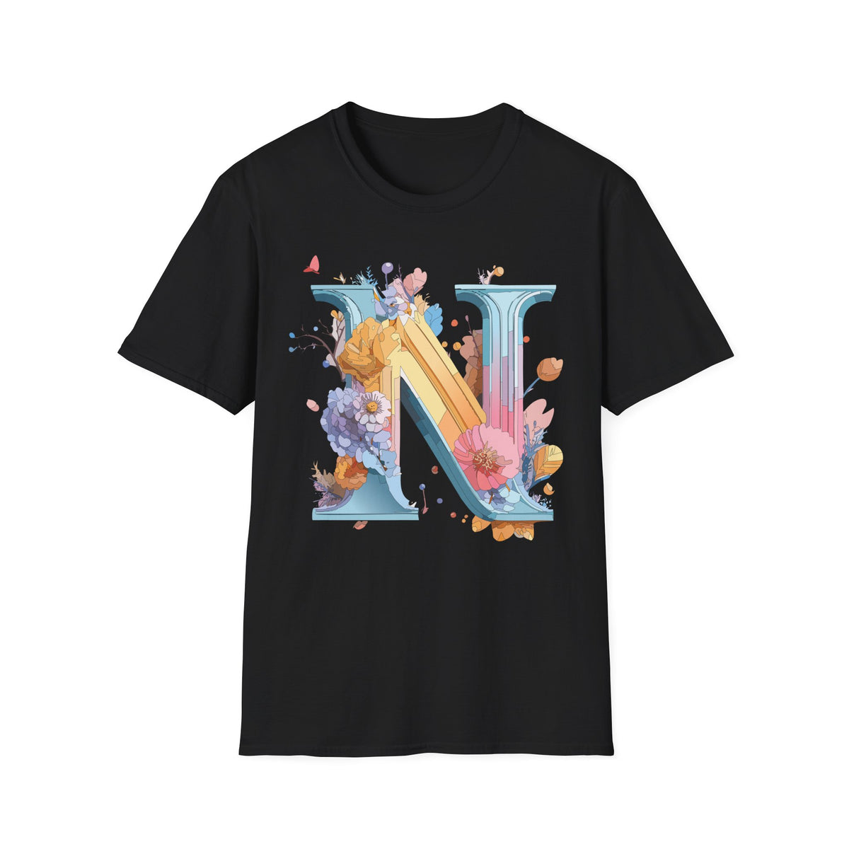 Floral Letter N T-Shirt | Monogram Initial N Tee