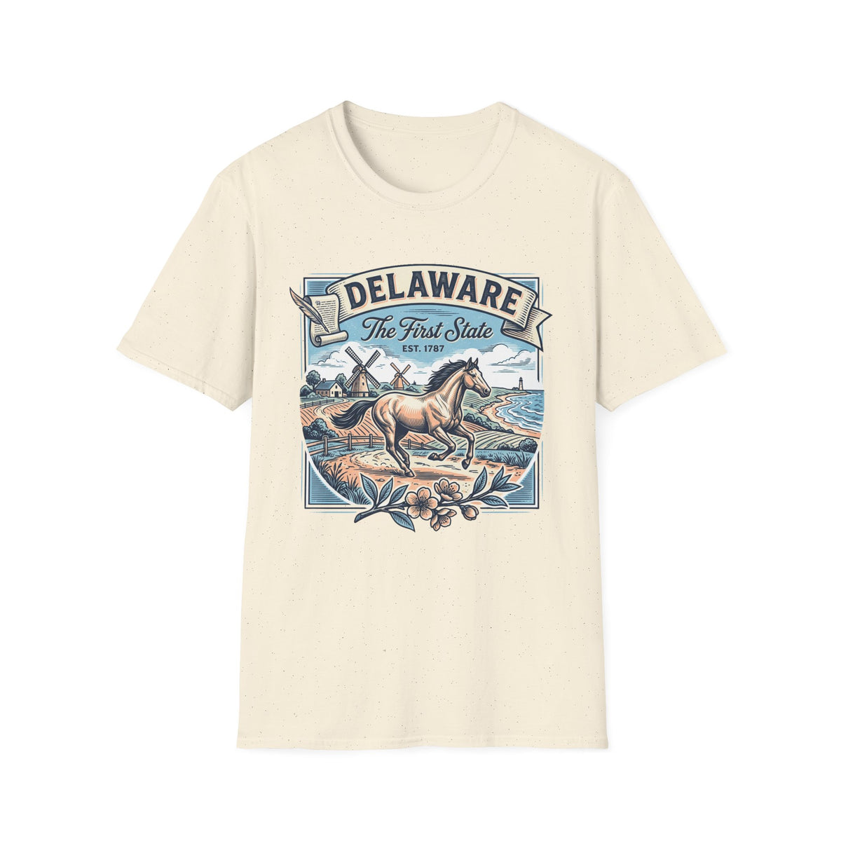 Delaware 'The First State' Scenic Travel Tourist Graphic Tee Unisex 100 Cotton Gildan T-Shirt