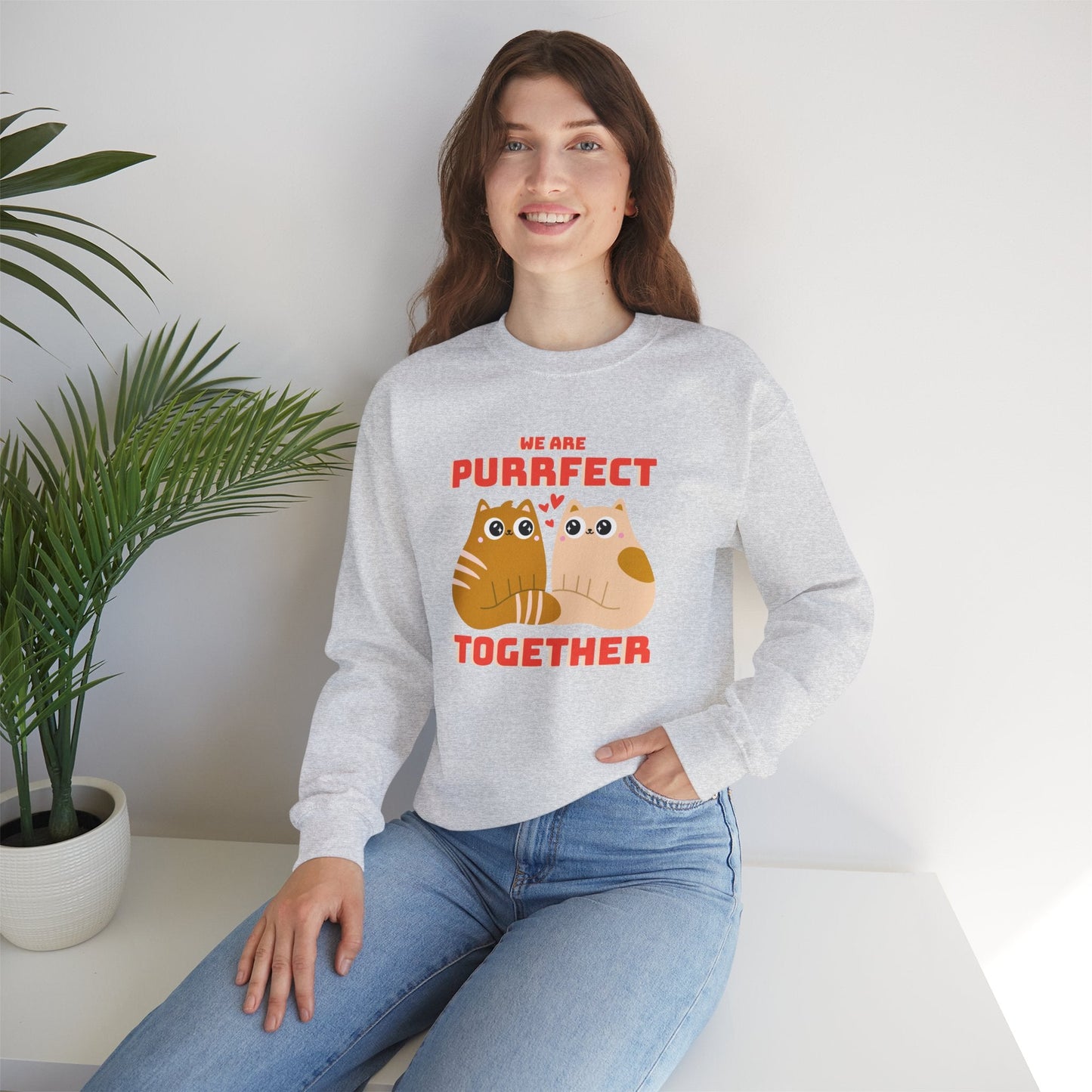 Cat Heart Sweatshirt Unisex 50/50 Cotton-Poly Blend Valentine Gift For Cat Lovers