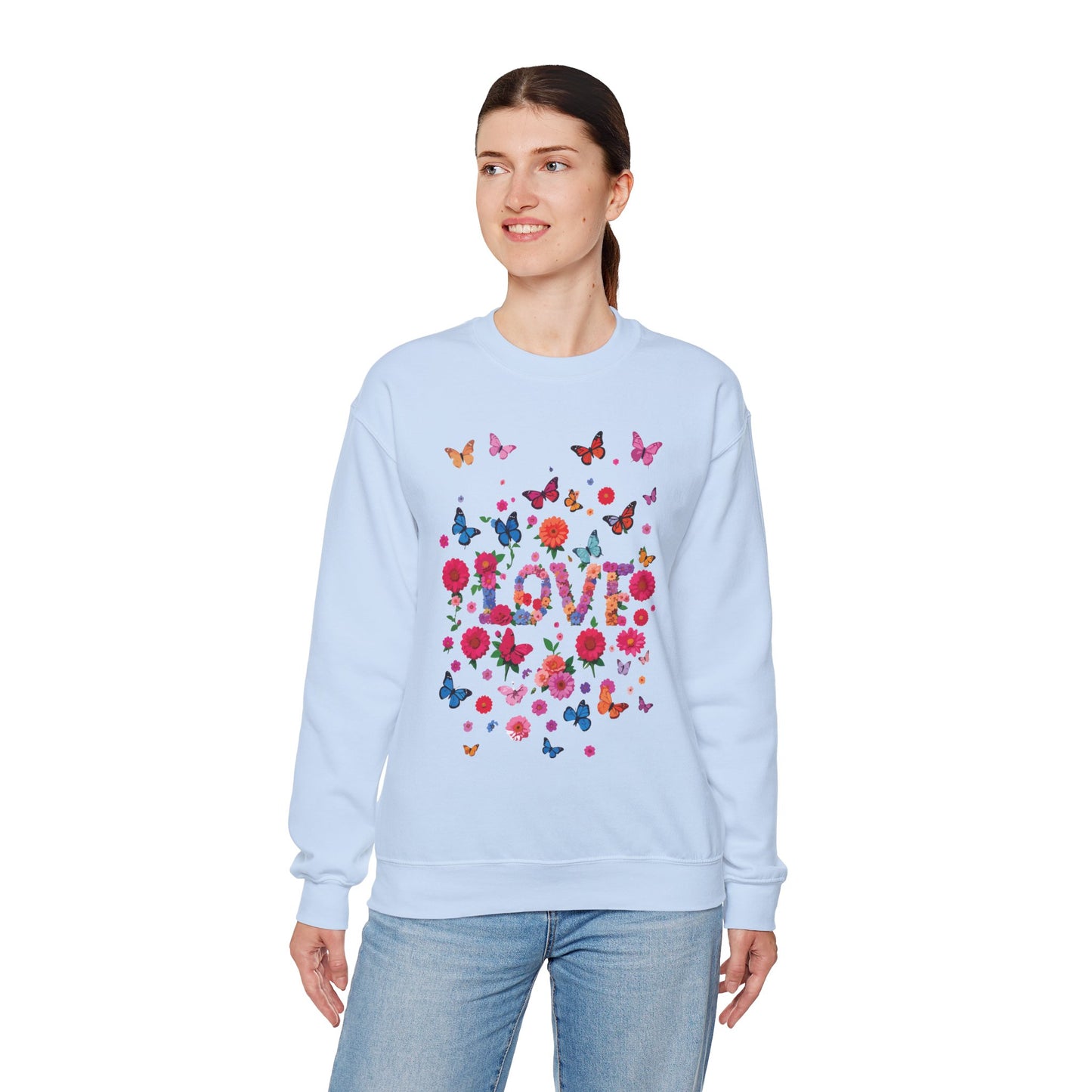 Unisex Floral Love Sweatshirt, Love Floral Sweatshirt, Floral Butterfly Sweatshirt, 50/50 Cotton-Poly Valentine's Day Sweatshirt 07