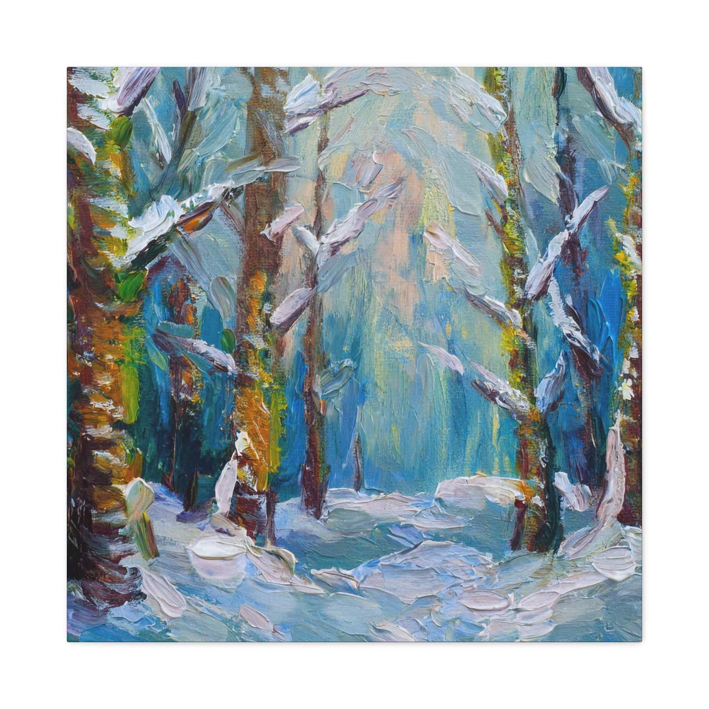 Snow Forest Print Canvas, Oil Paint Print 20x20, 24x24, 30x30, 32x32, 36x36 Art Design Print Pine-Wood Inner Frame MC-76