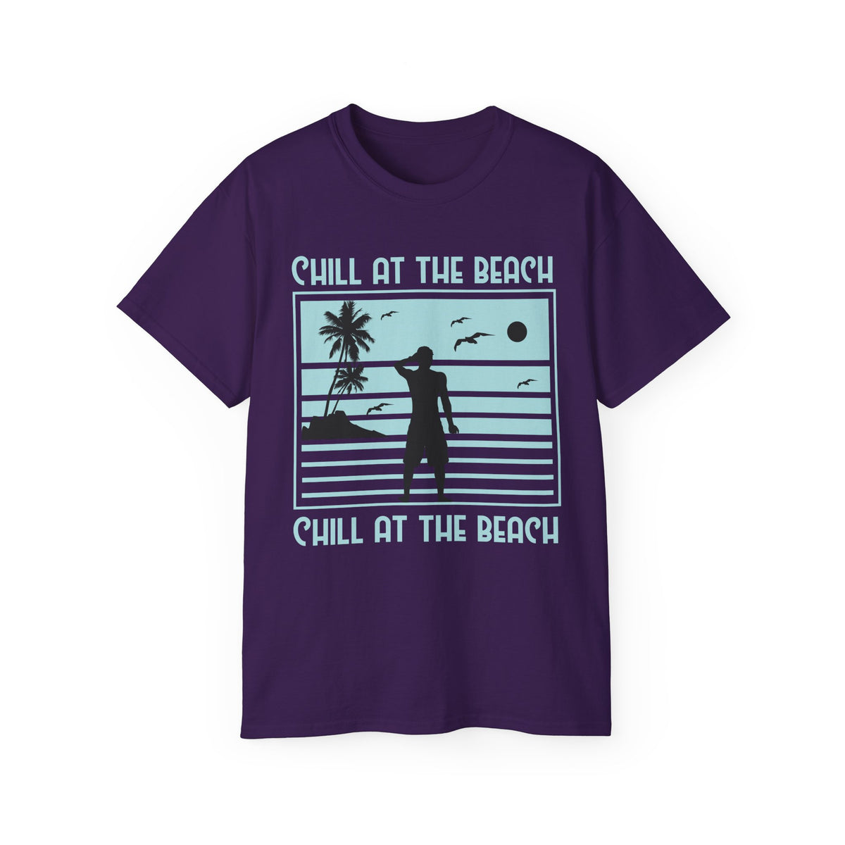 Chill at the Beach silhouette surf scene Tee | Palm trees, sunset, ocean vibes