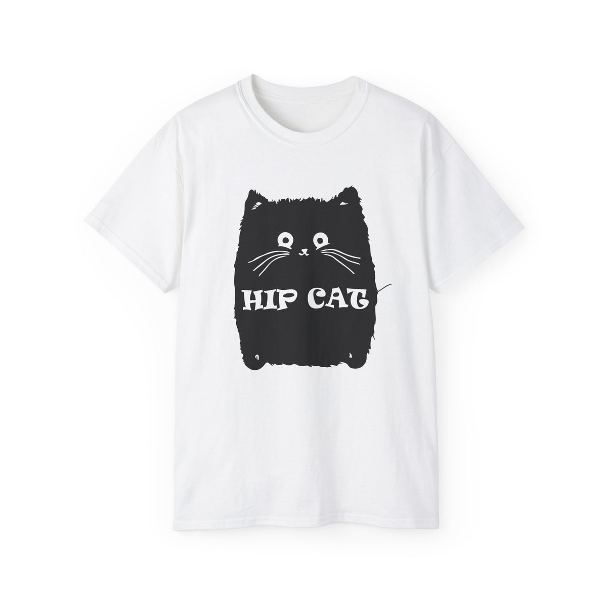 Hip Cat Graphic Tee | Cute Black Cat Illustration, Retro Typography