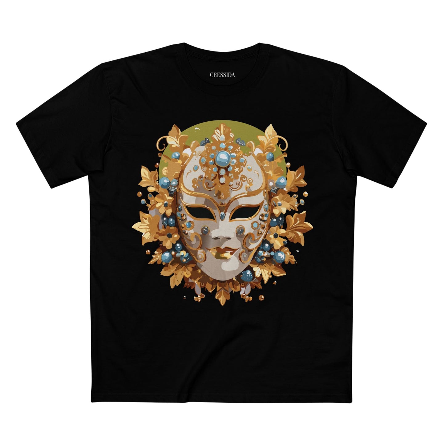 Carnival Mask Graphic T-Shirt Unisex 100 Cotton With Antique Gold Art Design Tee 8