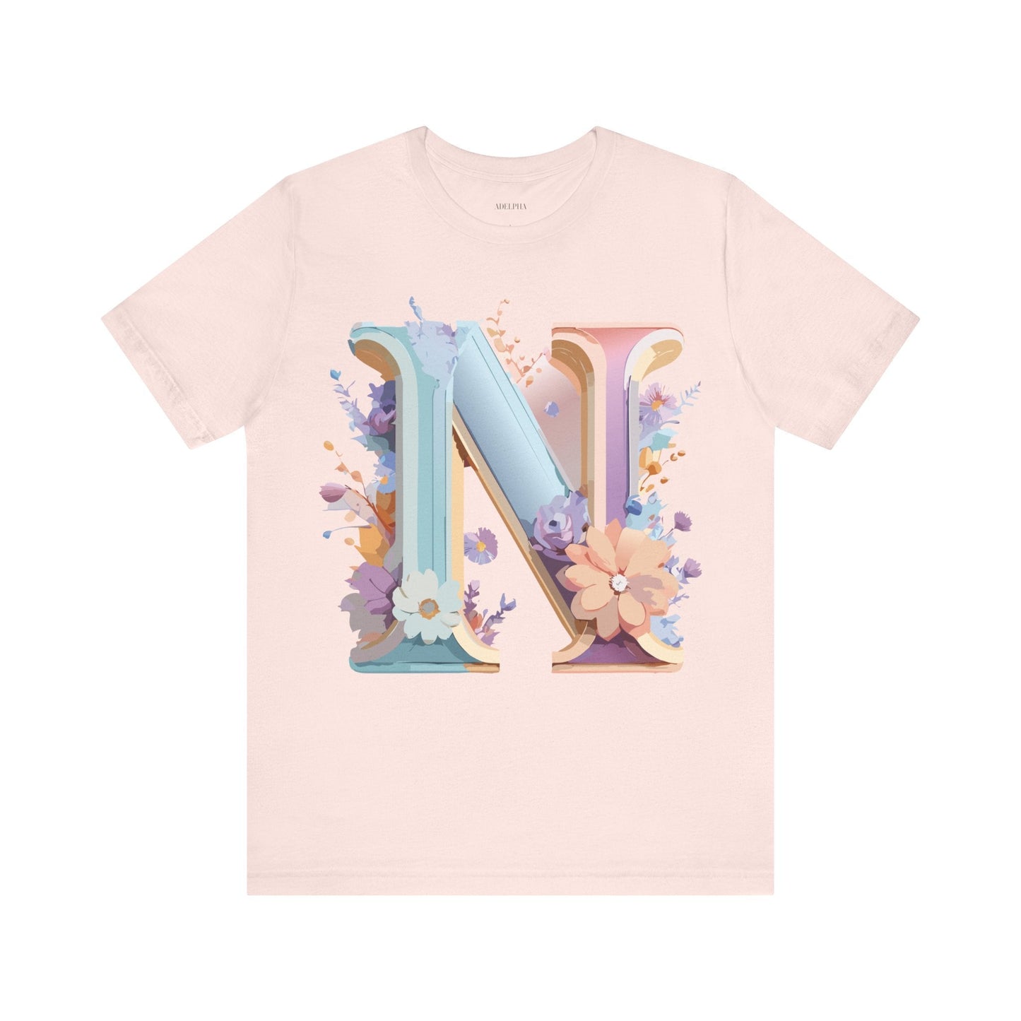 Letter N Shirt Unisex Graphic Tee Adelpha Vintage Inspired Artwork Short Sleeve Premium Cotton