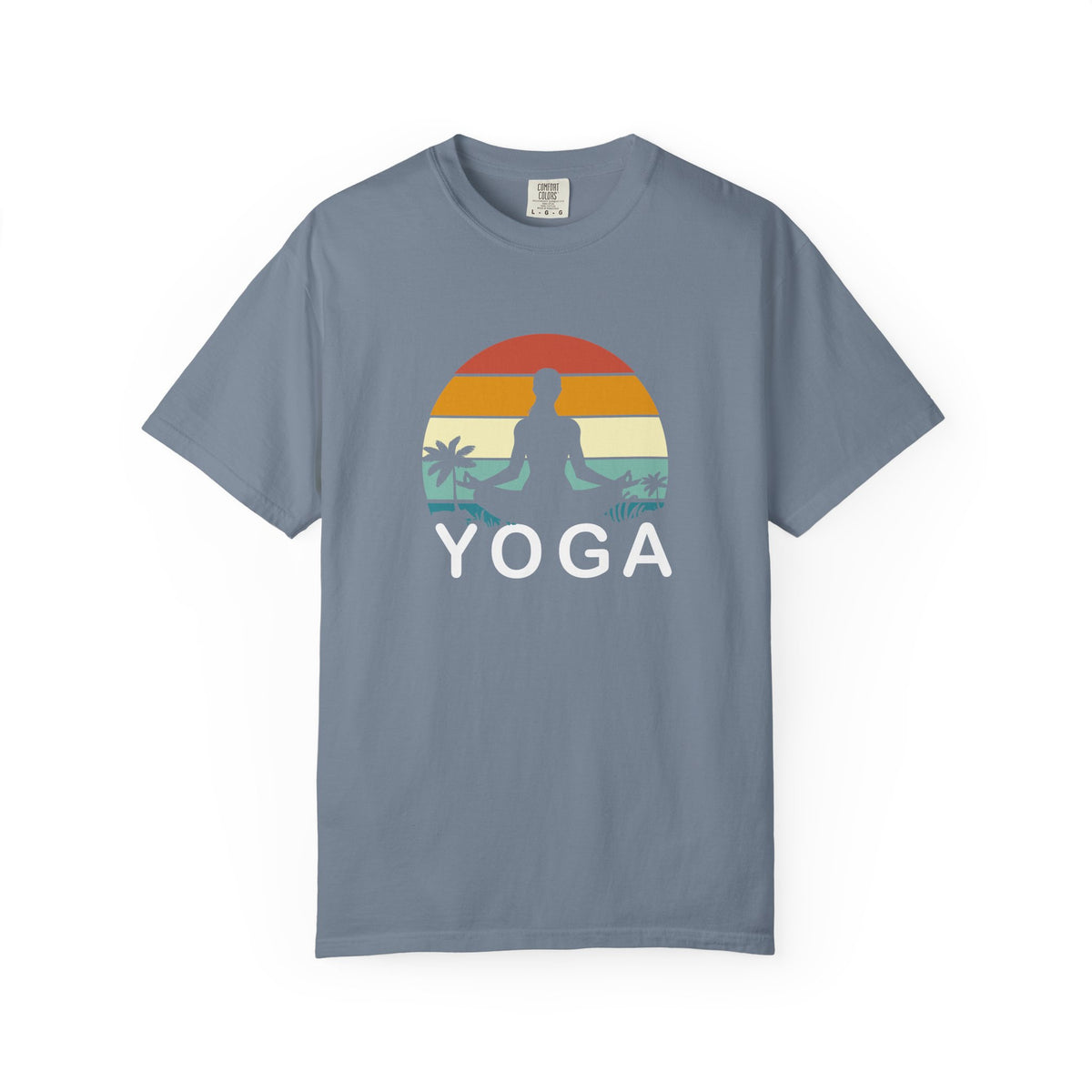 Sunset Yoga Retro Meditation Palm Trees Unisex Comfort Colors Garment-Dyed Heavyweight 100 Cotton Art Design T-Shirt w187
