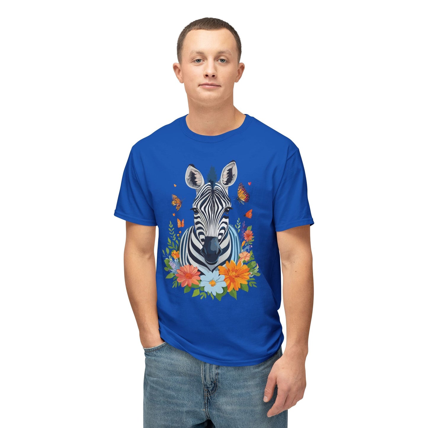 Zebra Art Print T Shirt Unisex Cotton Tee With Floral Design Vintage Zebra Theme