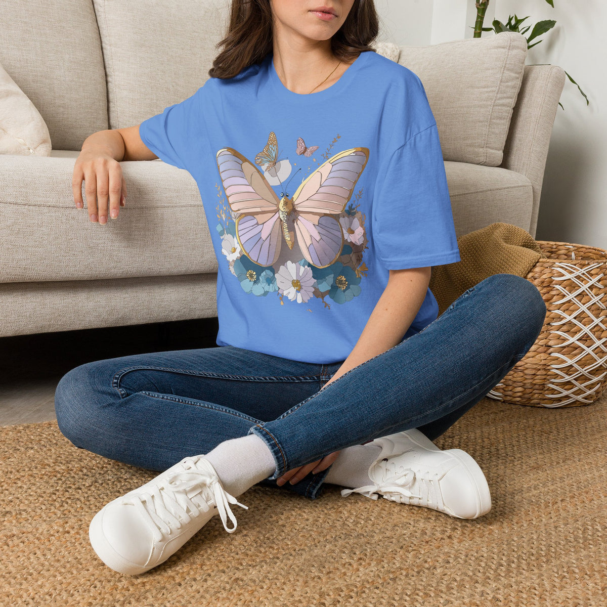 Butterfly Floral T-Shirt — Pastel Moth & Wildflower Graphic Design Unisex 100 Cotton Gildan T-Shirt