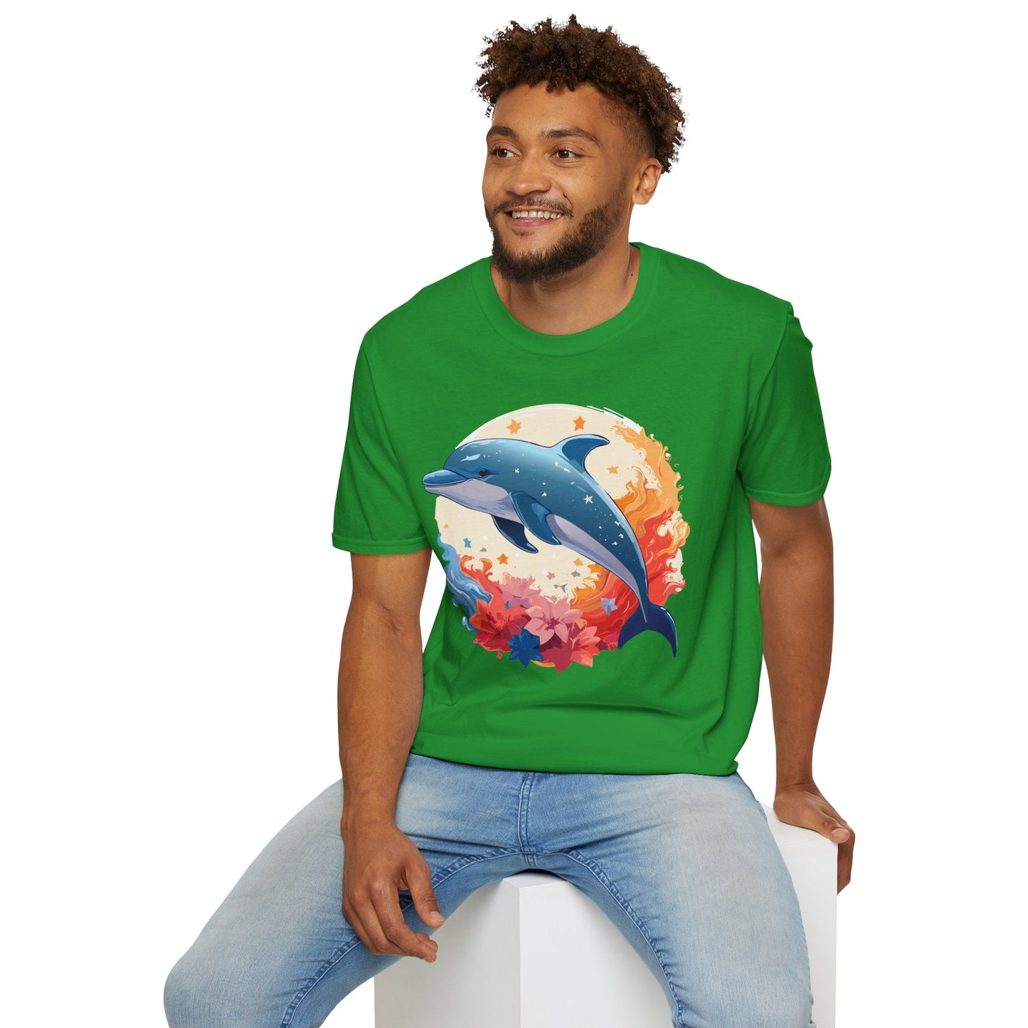 Dolphin T Shirt Unisex Softstyle Gildan 64000 100 Percent Ring Spun Cotton Animal Fish Tee