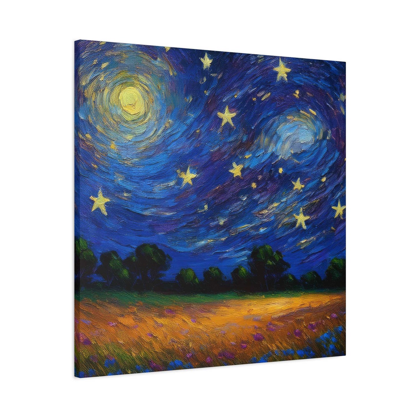Starry Night Print Canvas, Oil Paint Print 20x20, 24x24, 30x30, 32x32, 36x36 Art Design Print Pine-Wood Inner Frame MC-39