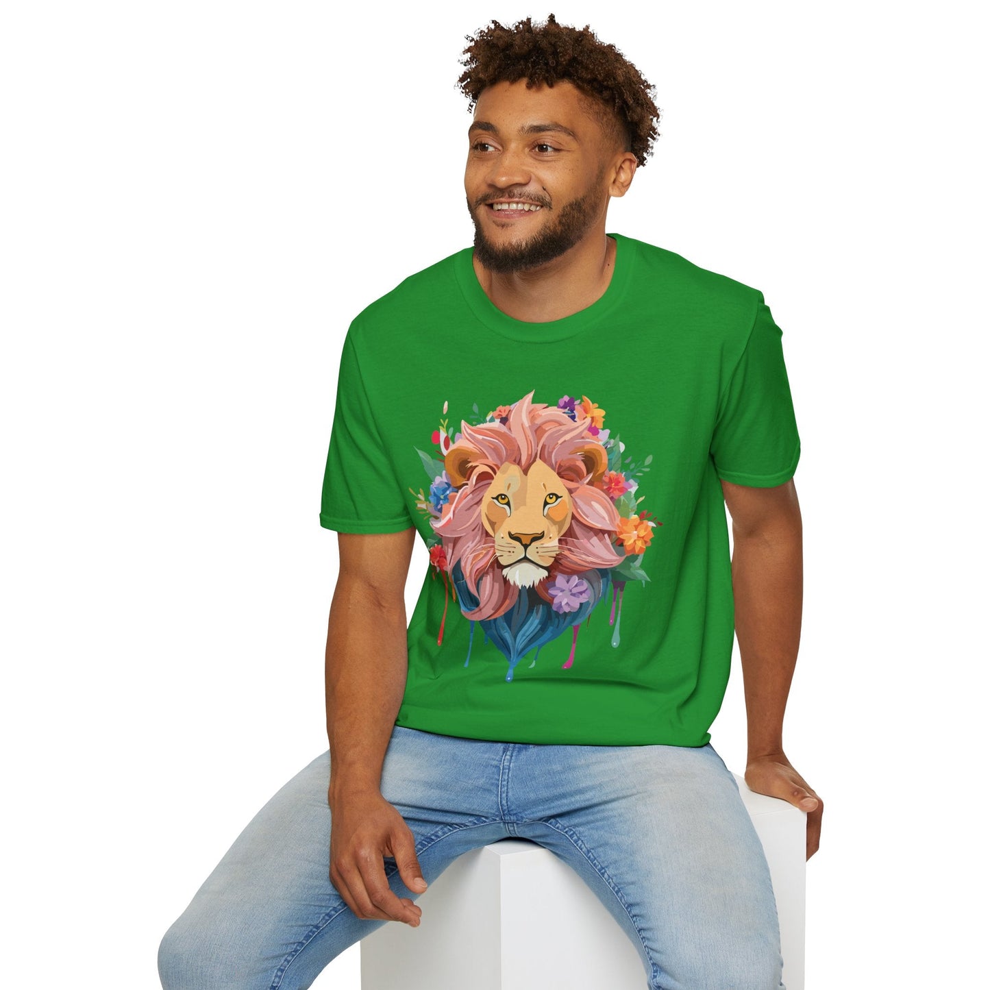 Lion Shirt Unisex Floral Lion Tee Animal Print Softstyle Tee