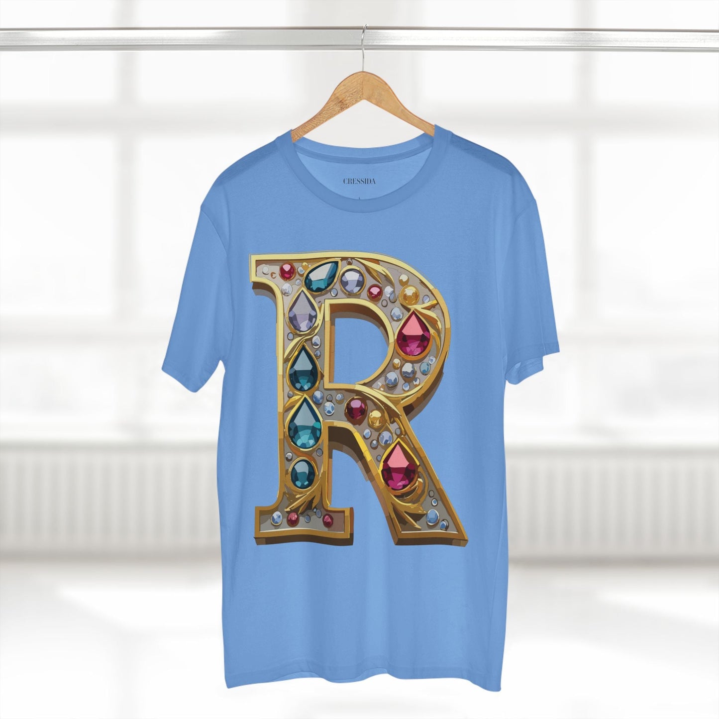 Letter R Graphic Design Tee Unisex 100 Cotton With Antique Gold Letters Artwork T-Shirt