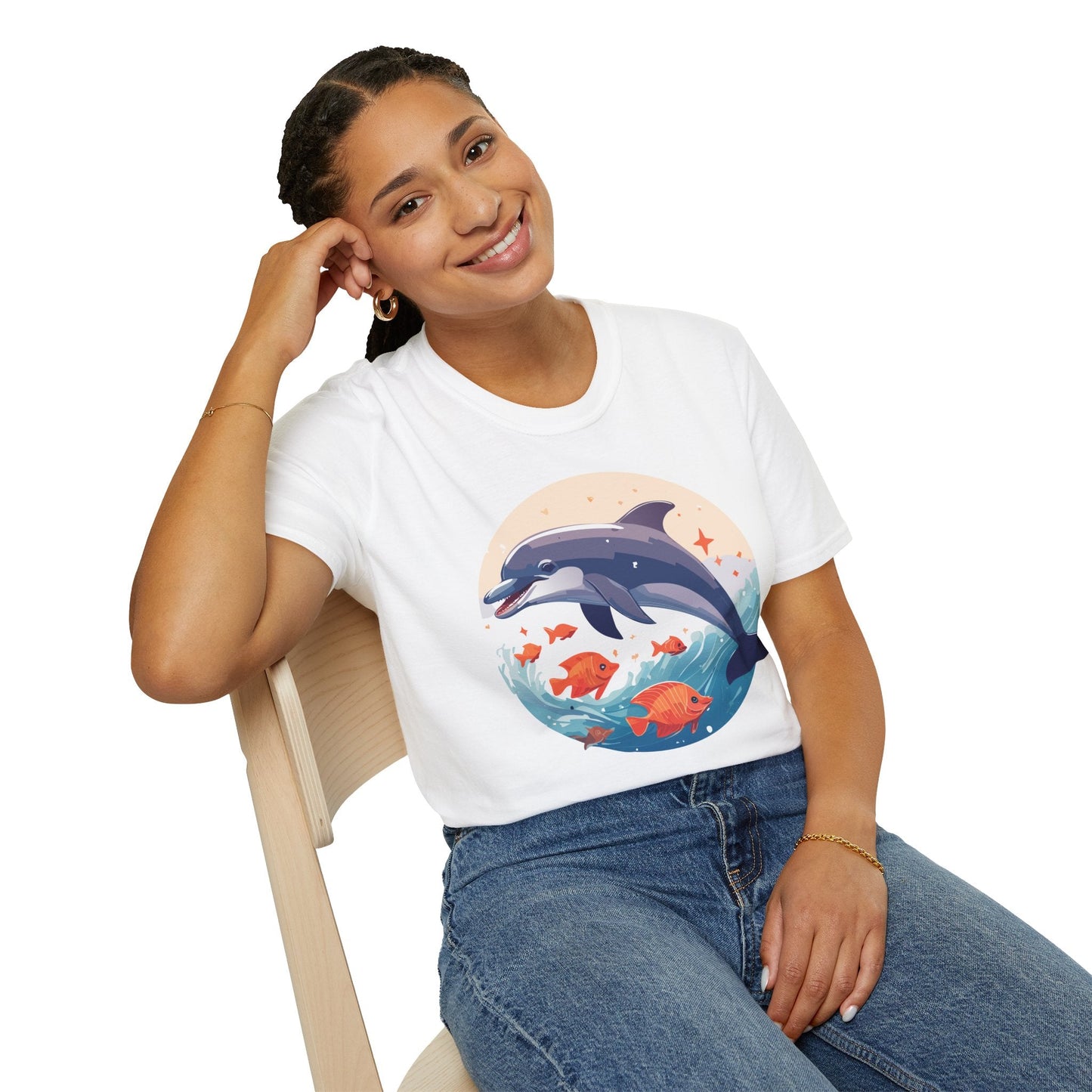 Unisex Dolphin Shirt Gildan Softstyle 64000 Short Sleeve Fish Tee With Dolphin Graphic