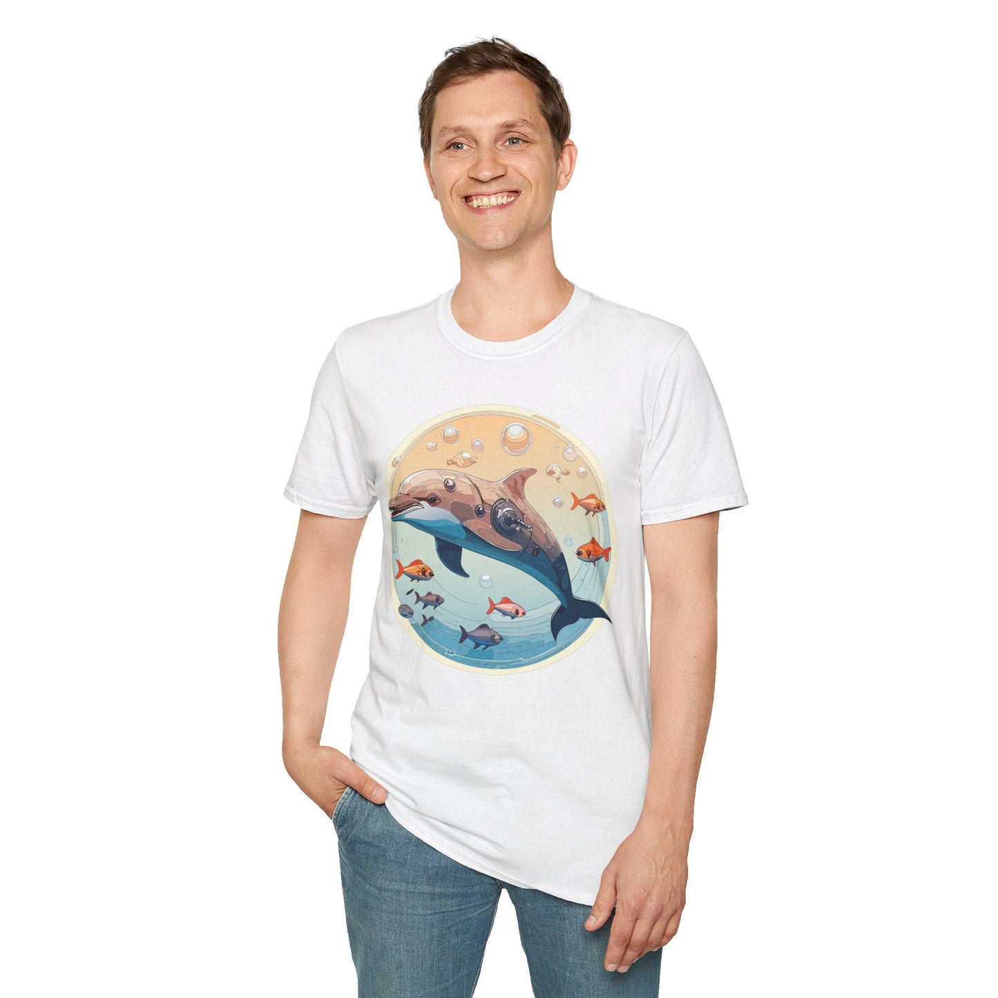 Dolphin Shirt Unisex Softstyle Tee 100 Percent Ring Spun Cotton Breathable Gildan 64000