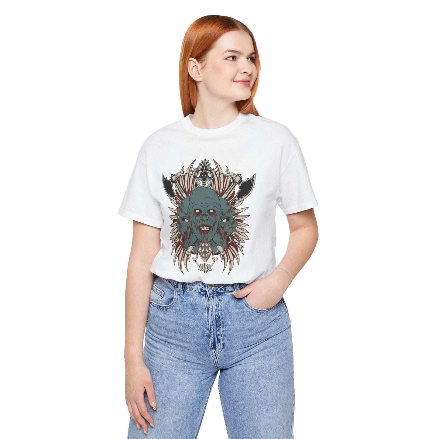 Zombie Skull Mandala T-Shirt Horror Graphic Tee, Gothic Skull Art-54-2