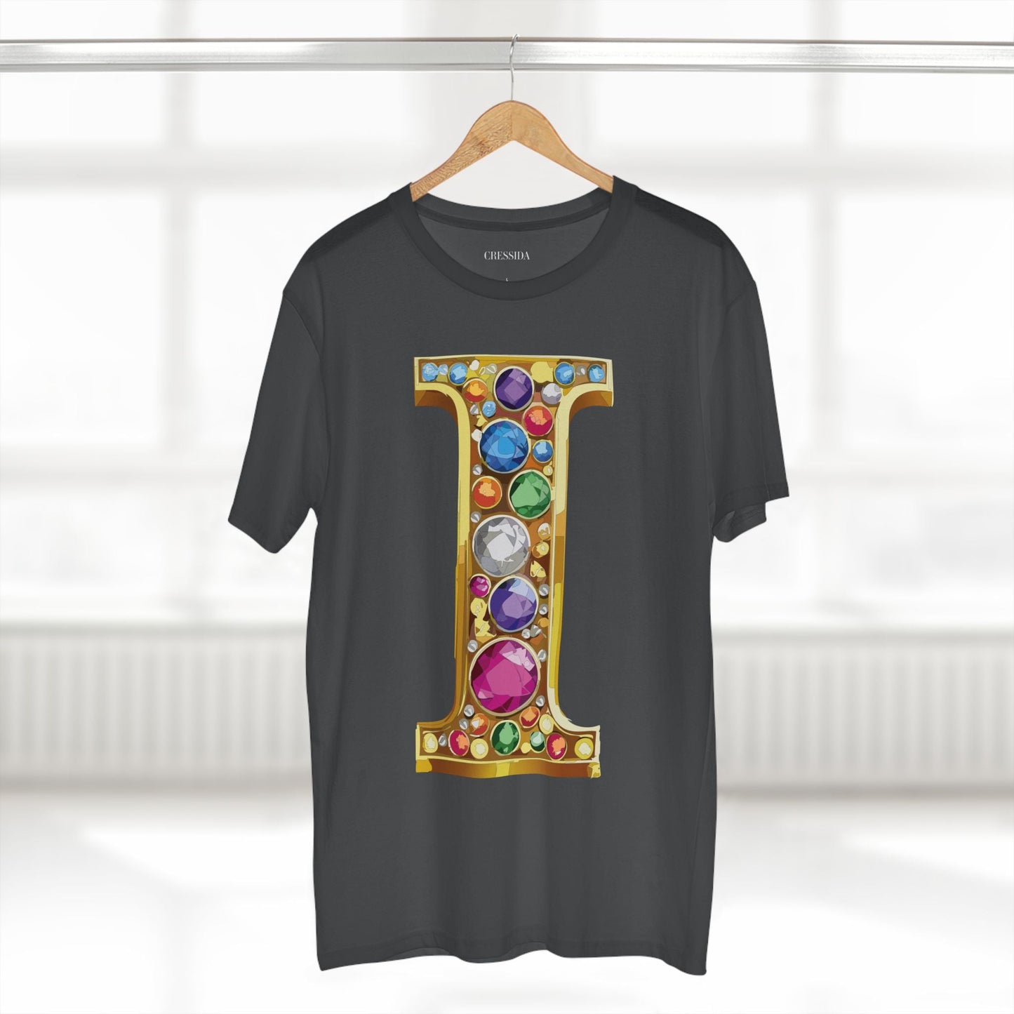 Letter I Graphic Design Tee Unisex 100 Cotton With Antique Gold Letters Artwork T-Shirt