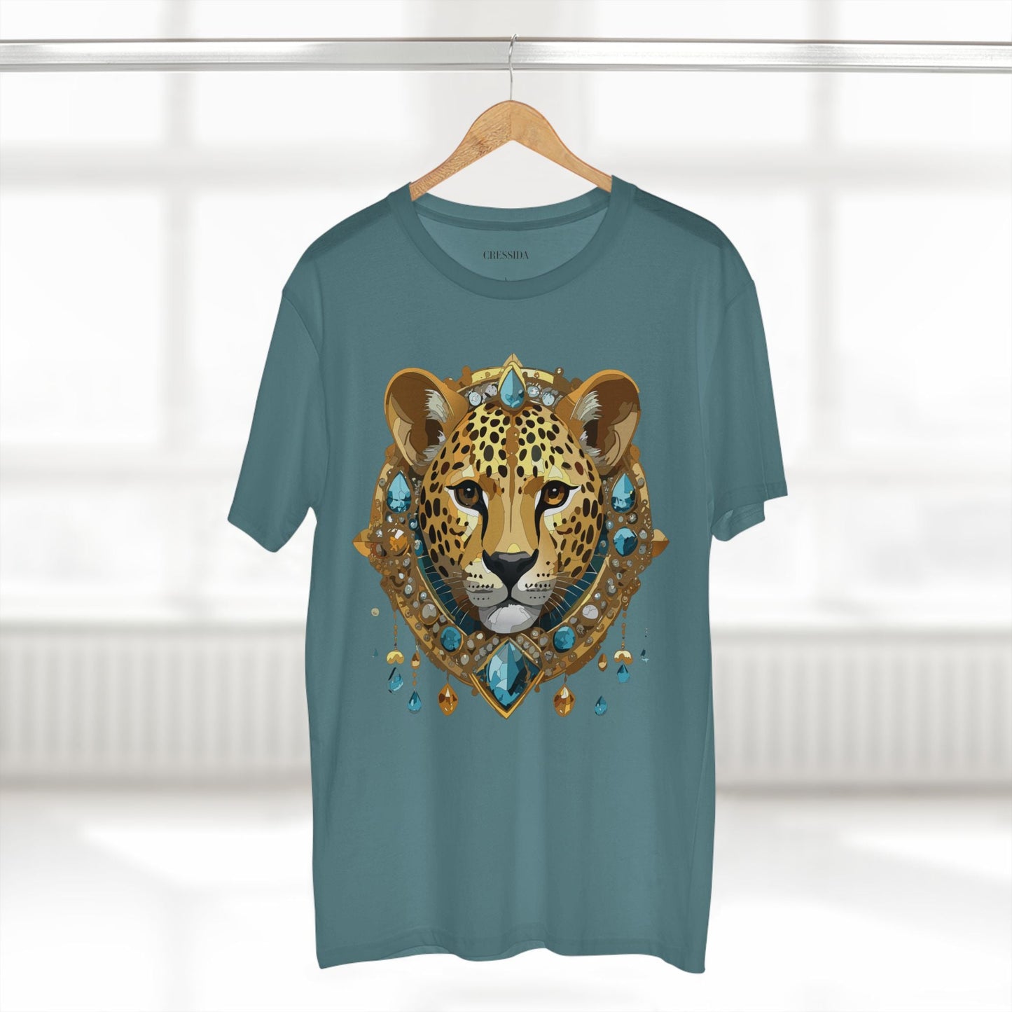 Cheetah Graphic Unisex 100 Cotton Tee With Unique Animal Golden Medallion Art Design 44
