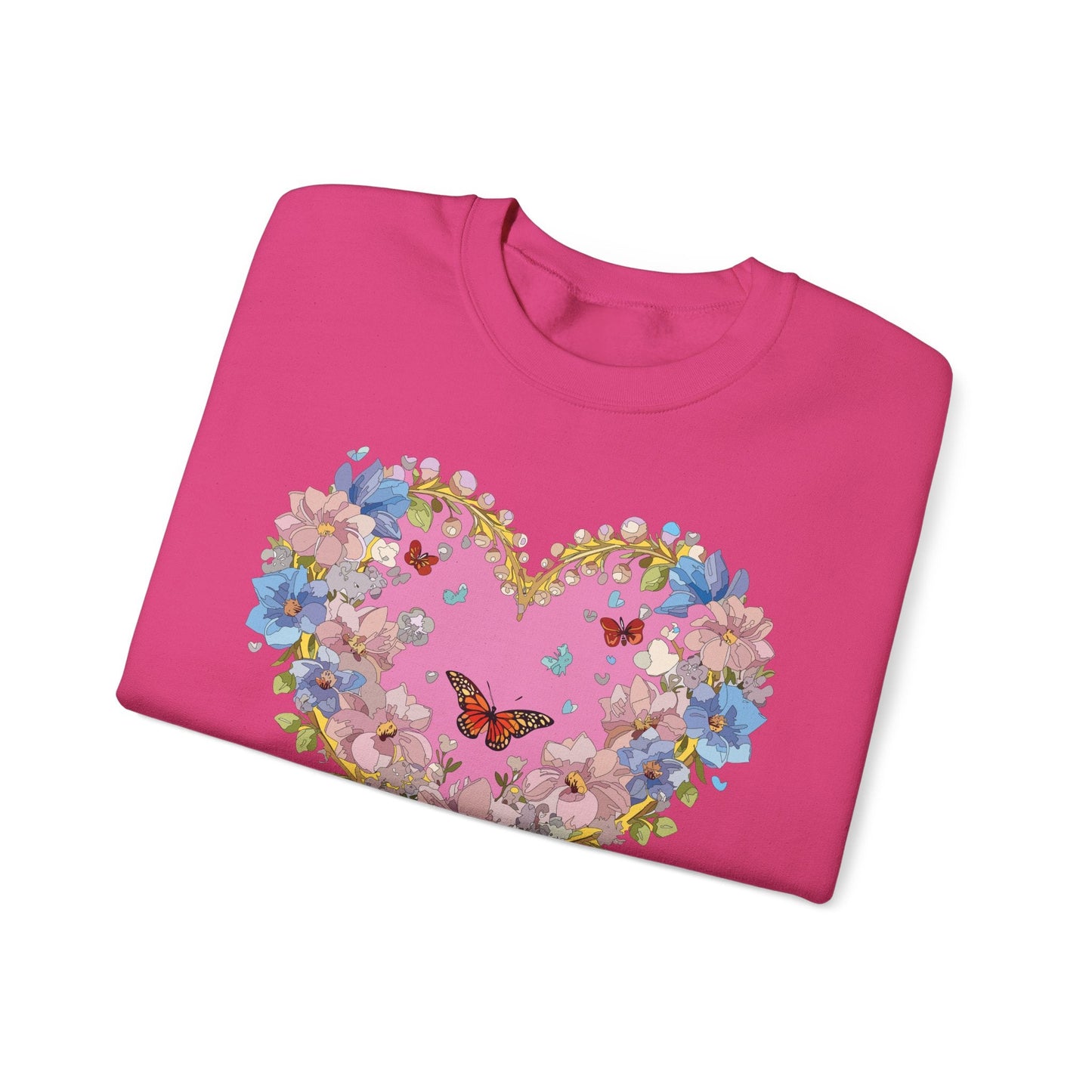 Floral Heart Sweatshirt Unisex Crewneck Gildan 18000 Fifty Fifty Cotton Polyester Valentine's Day
