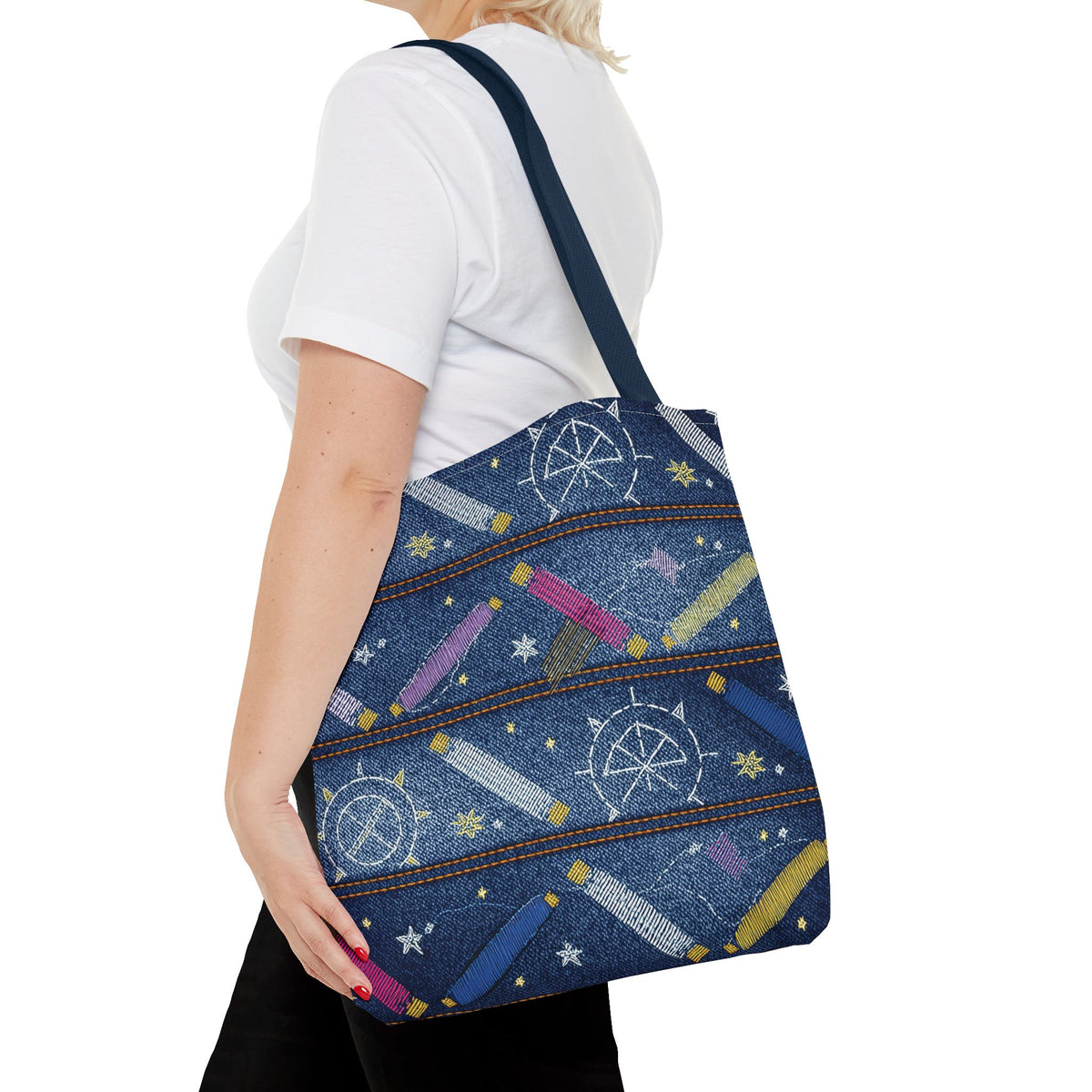 Denim Fabric Imitation Print Unisex Canvas Bag Poly Spun 3 Sizes Tote Bag 183-9