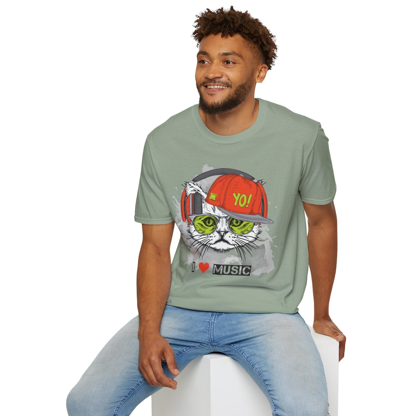 I Love Music Animals Shirt With Headphones Unisex Softstyle Tee Gildan 64000 Cotton Comfort