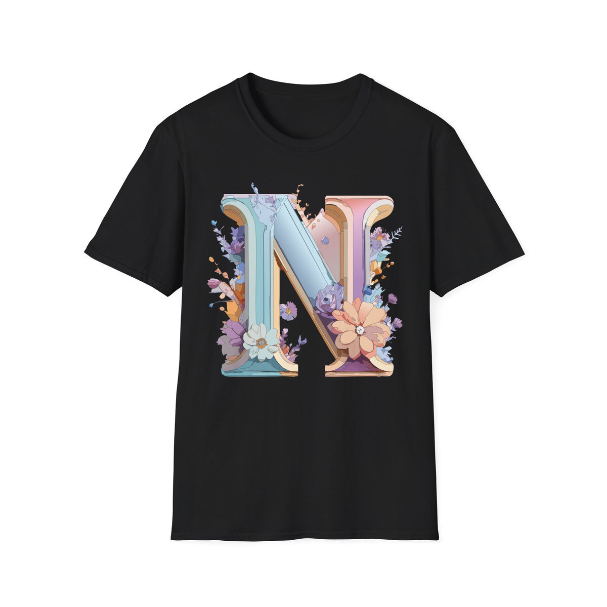 Floral Letter N T-Shirt | Monogram Initial N Tee