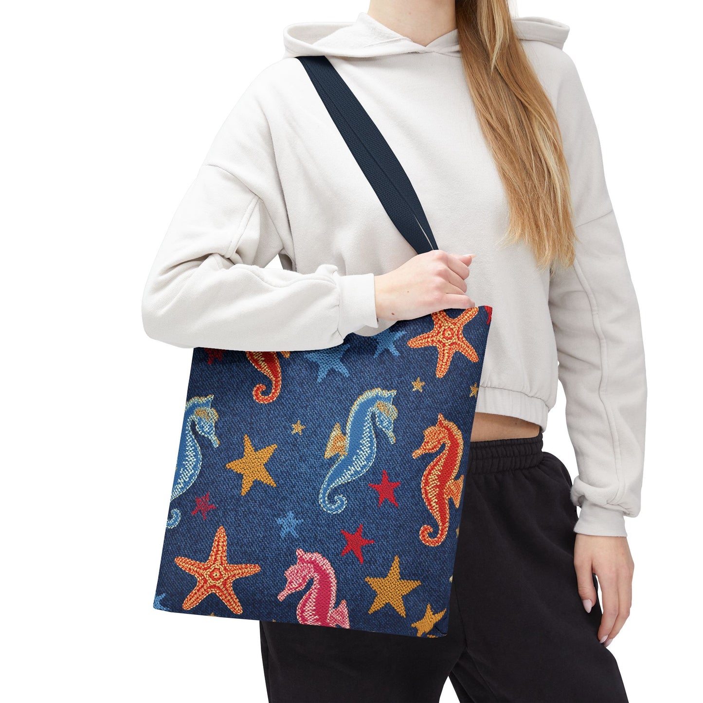 Denim Fabric Imitation Print Unisex Canvas Bag Poly Spun 3 Sizes Tote Bag 182-19