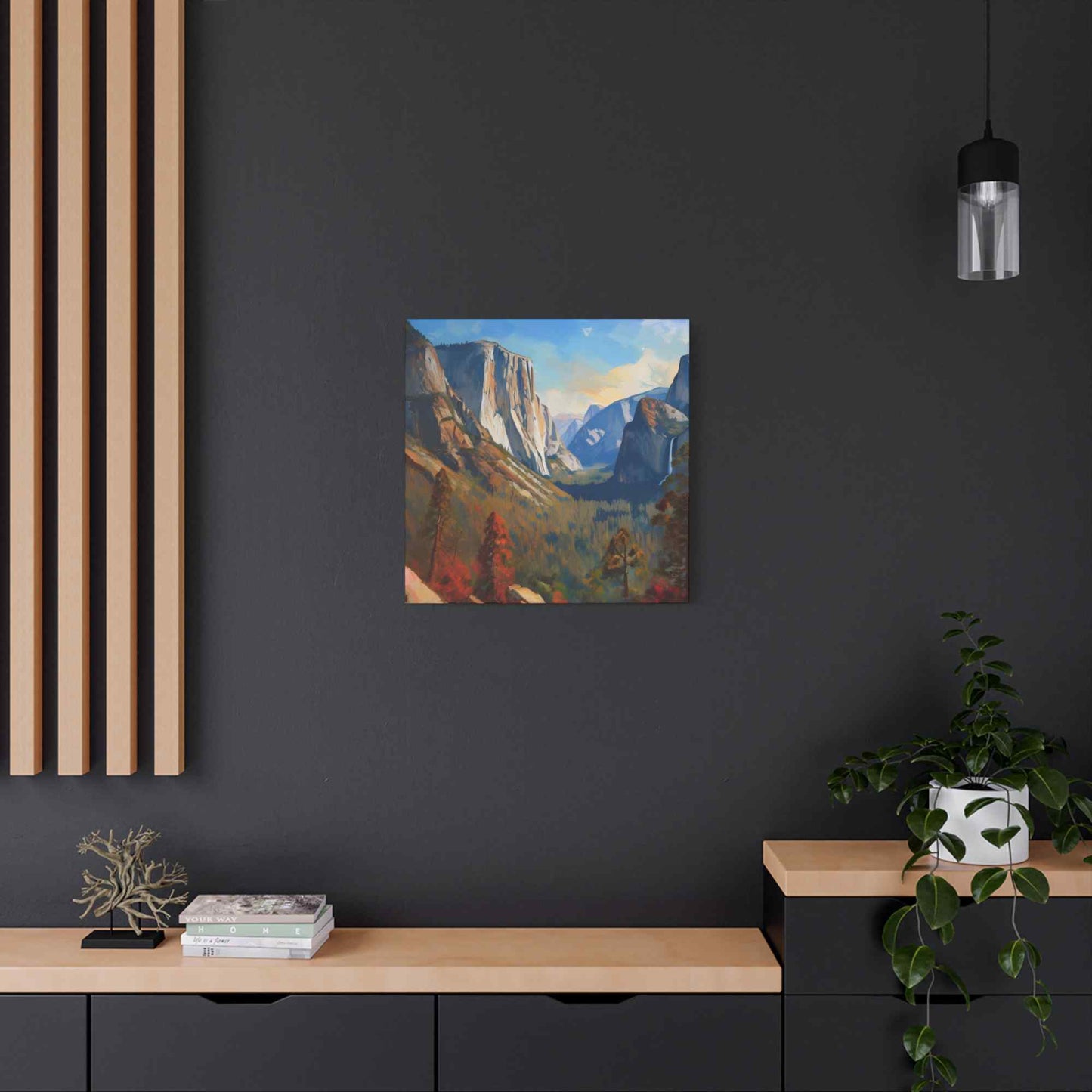 Yosemite valley Print Canvas, Oil Paint Print 20x20, 24x24, 30x30, 32x32, 36x36 Art Design Print Pine-Wood Inner Frame MC-59