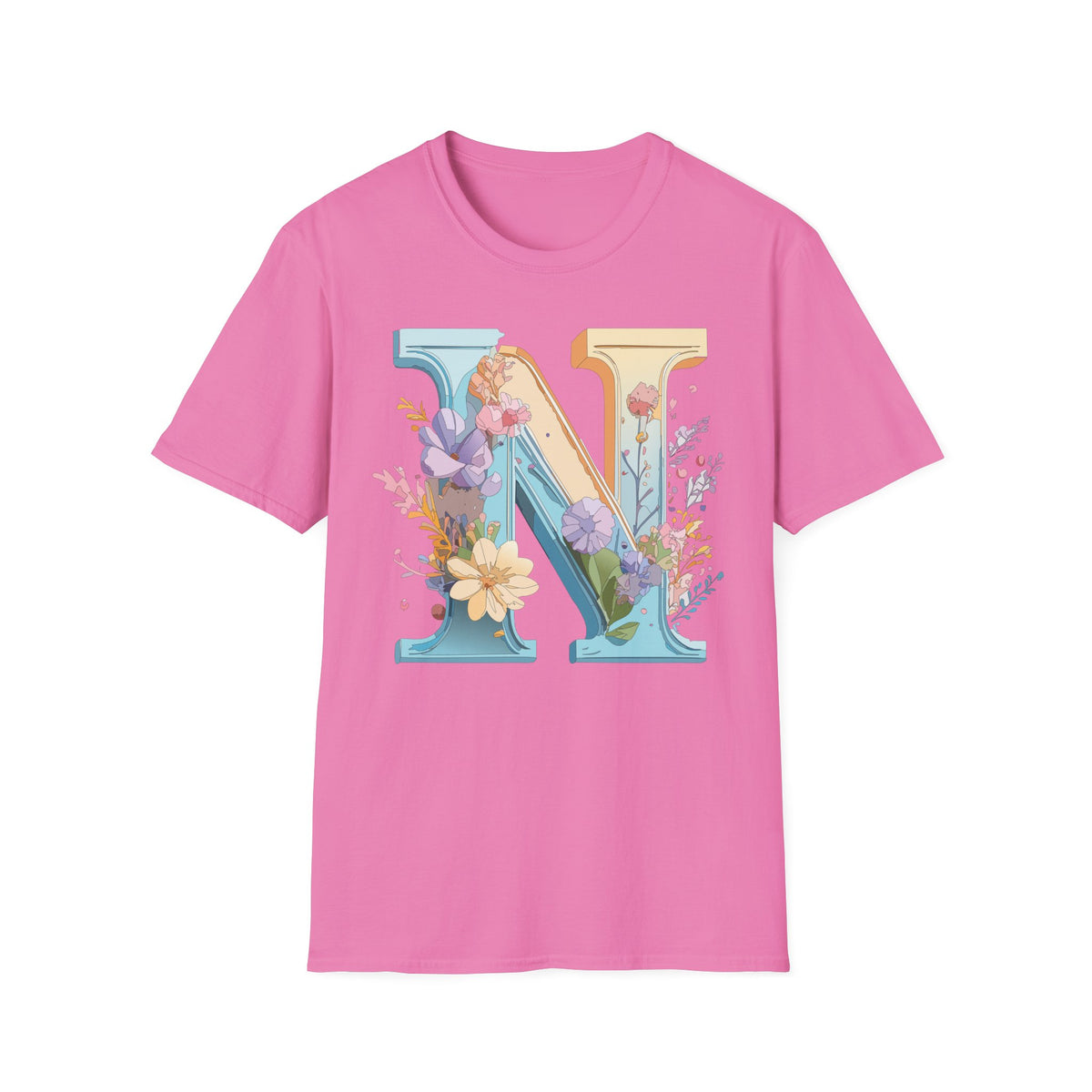 Floral Letter N T-Shirt | Botanical Initial Monogram Tee
