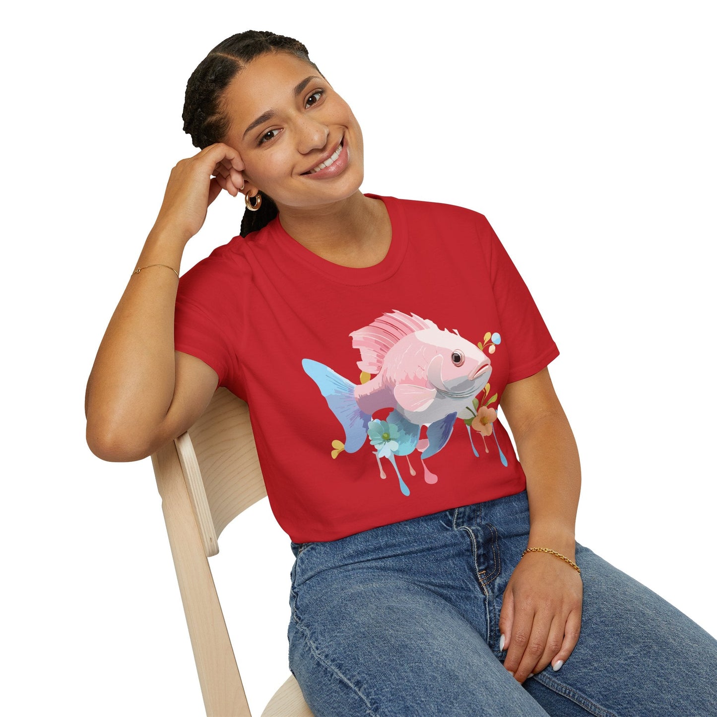 Fish Art Design Shirt Unisex Graphic Tee With Fish Illustration Gildan Softstyle 64000