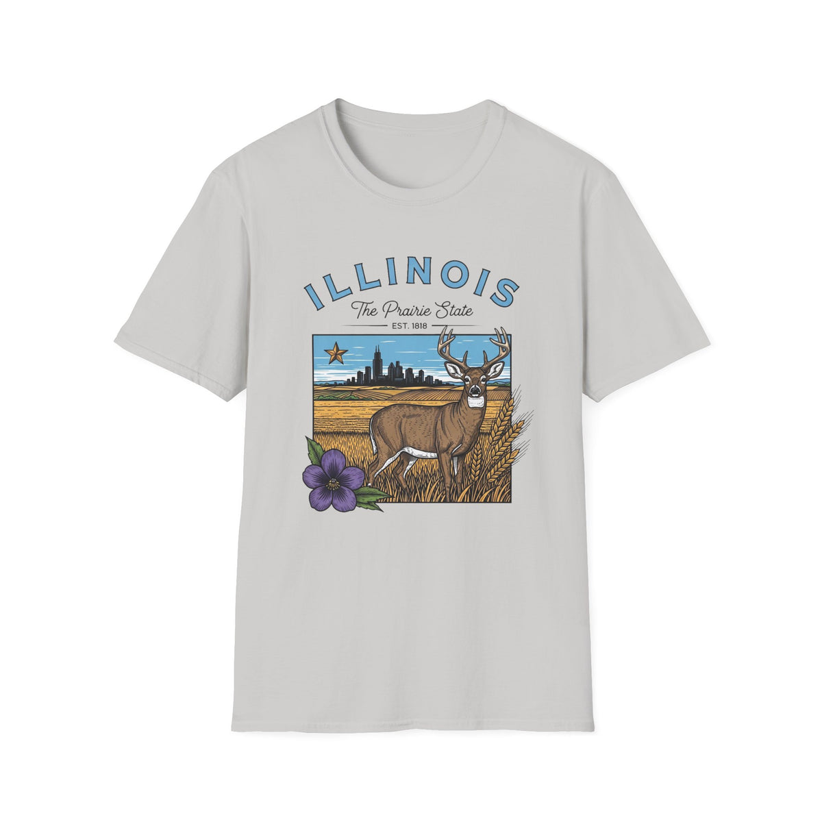 Illinois Deer State T-Shirt — The Prairie State Travel Tourist Graphic Design Unisex 100 Cotton Gildan T-Shirt