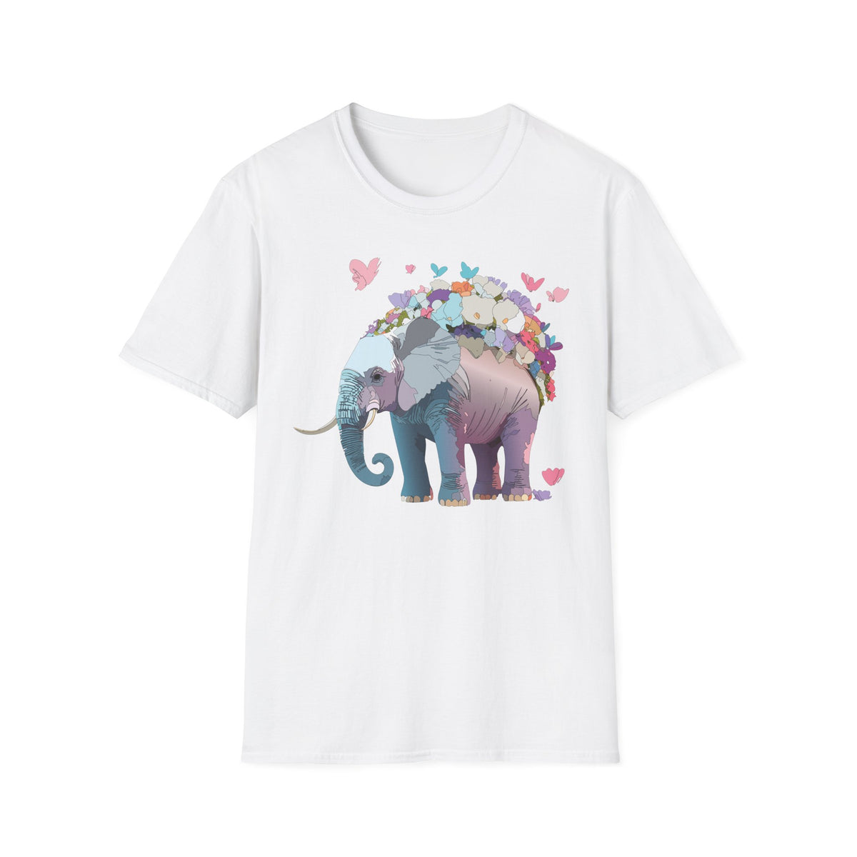 Floral Elephant Illustration T-Shirt | Butterfly Heart Garden Tee