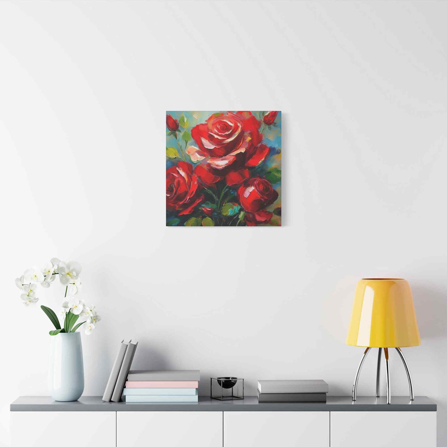 Red Roses Print Canvas, Roses Oil Paint Print 20x20, 24x24, 30x30, 32x32, 36x36, Floral Art Design Print Non-Frame MC-22