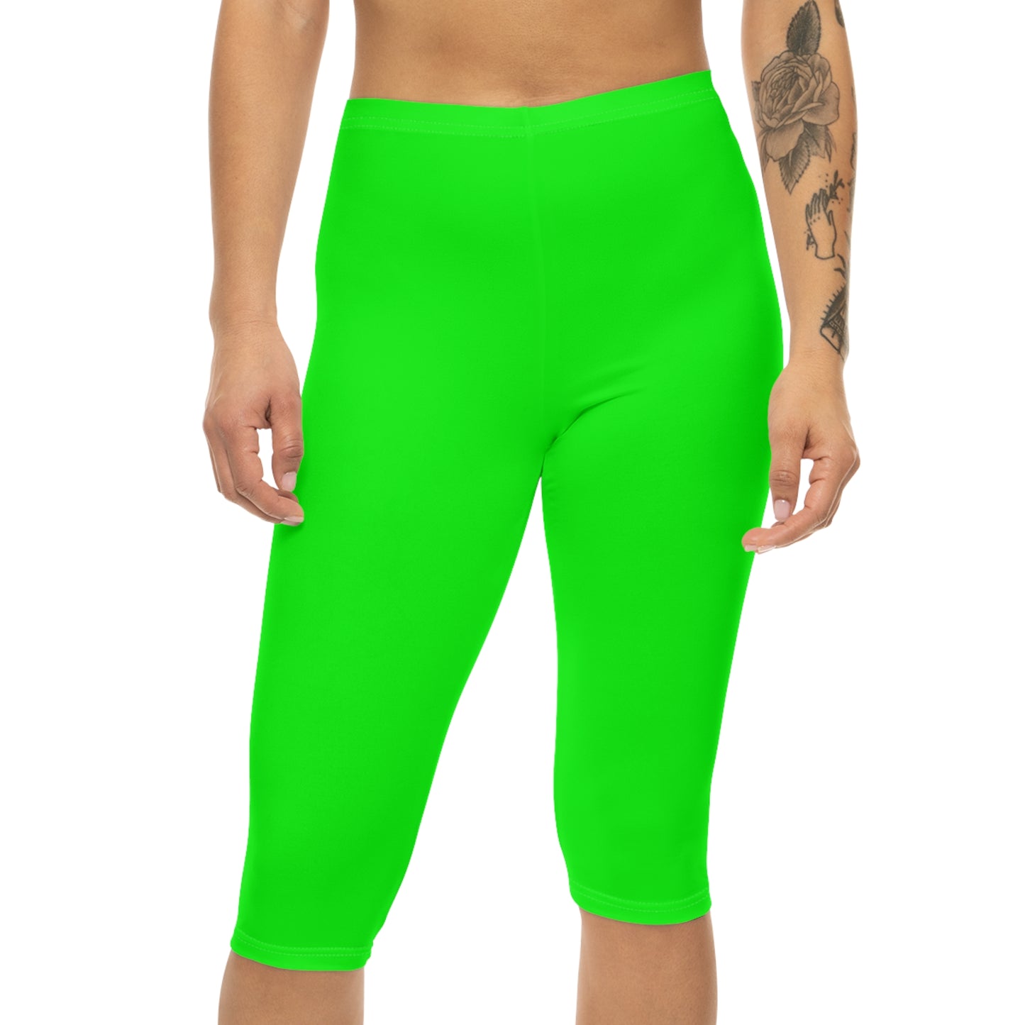 Lime Color Women's Brushed Suede Poly Span Casual Capri Leggings XS-2XL