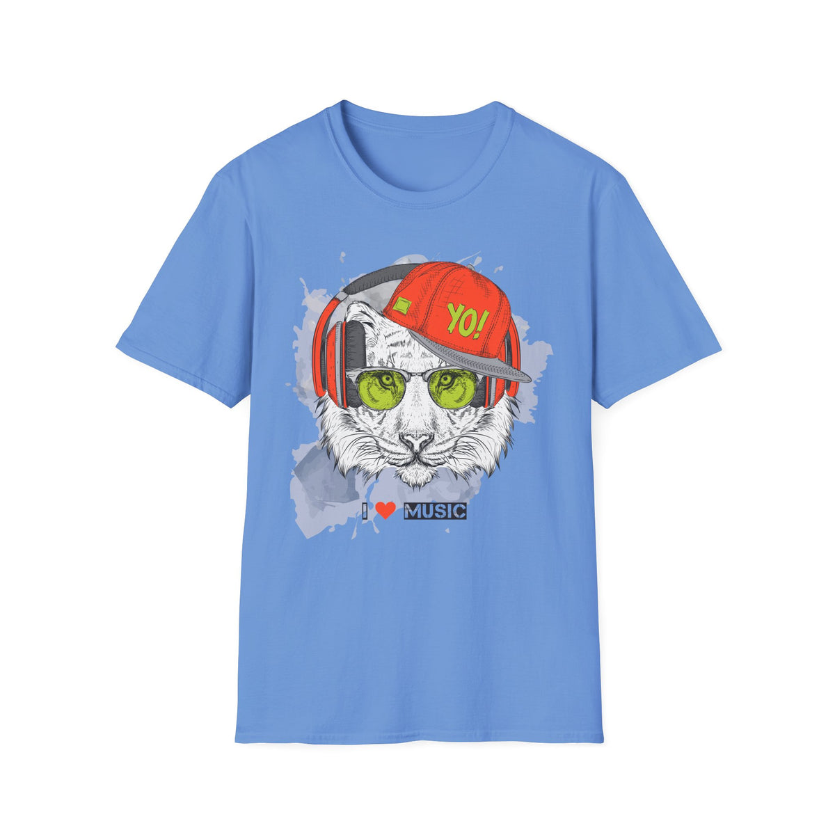 Tiger with Headphones T-Shirt Unisex Cotton Short Sleeves I  Music Graphic Tee