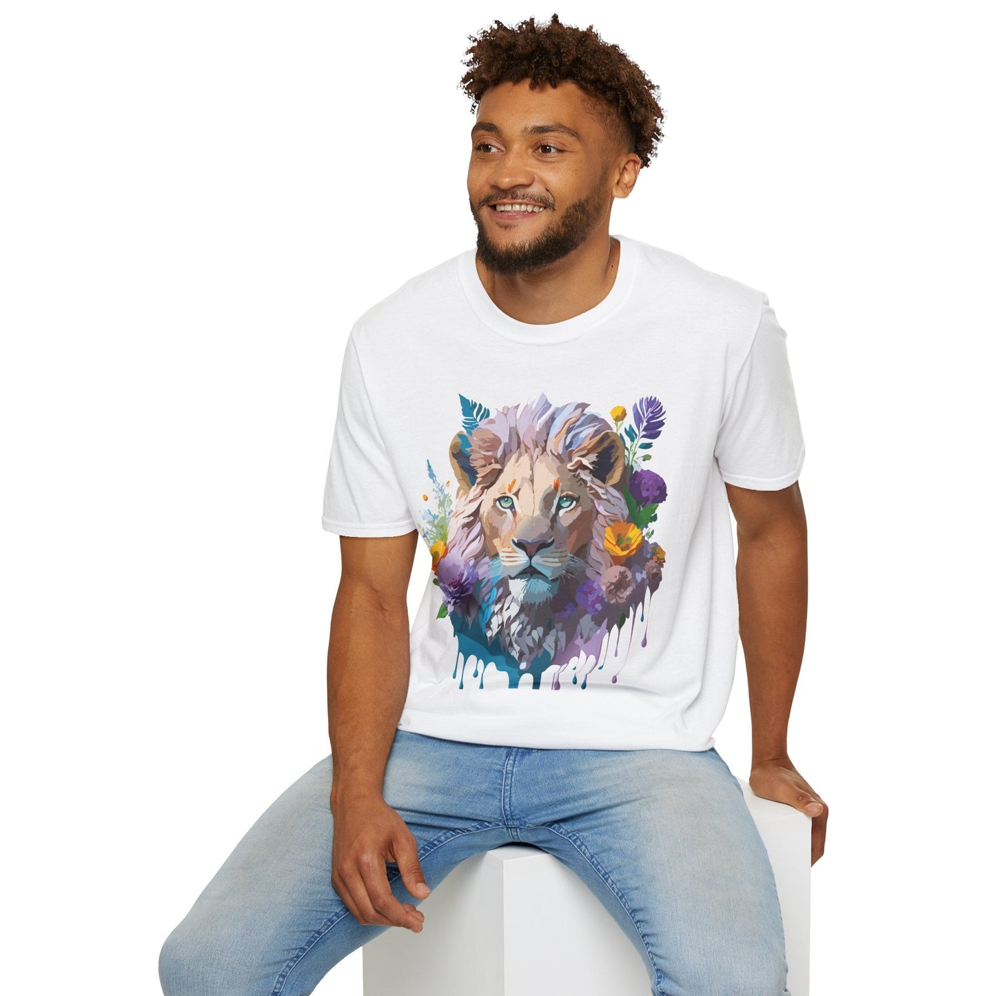 Unisex Lion Shirt Floral Lion Tee Animal Print Tee Gildan 64000