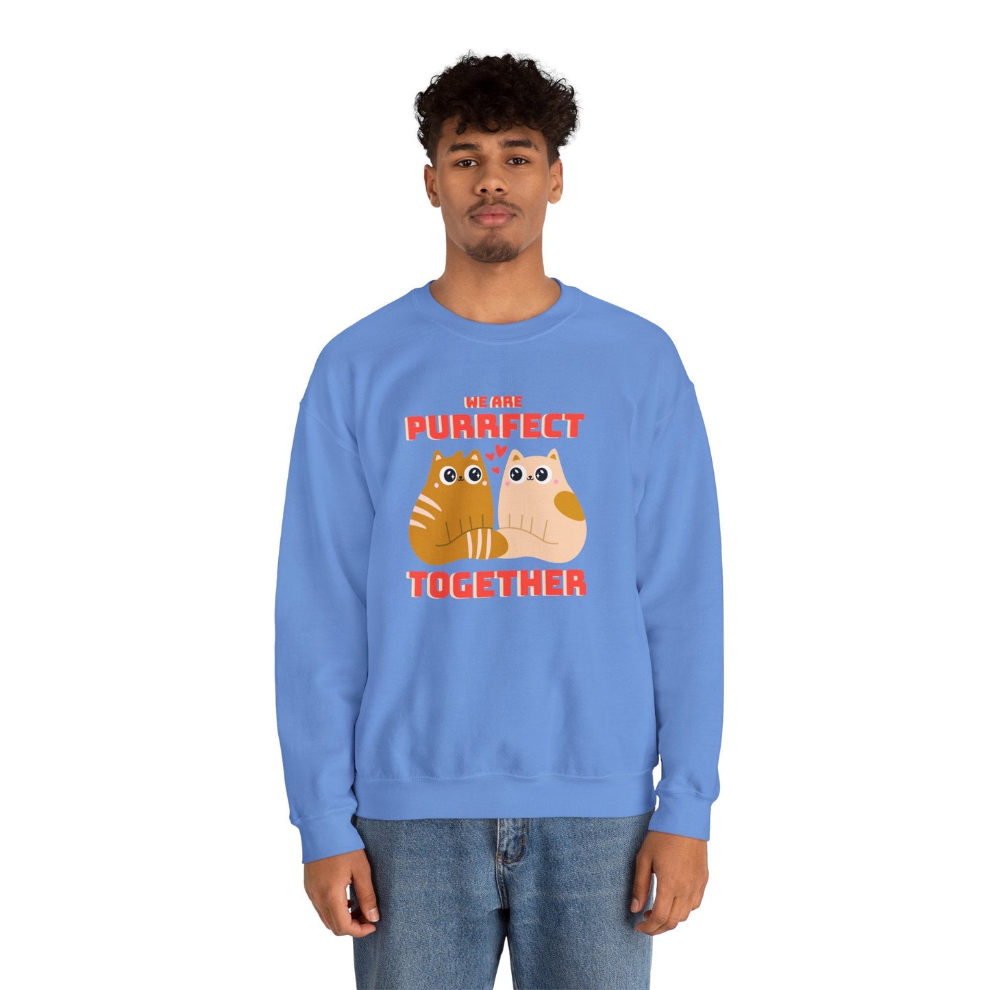 Cat Heart Sweatshirt Unisex 50/50 Cotton-Poly Blend Valentine Gift For Cat Lovers