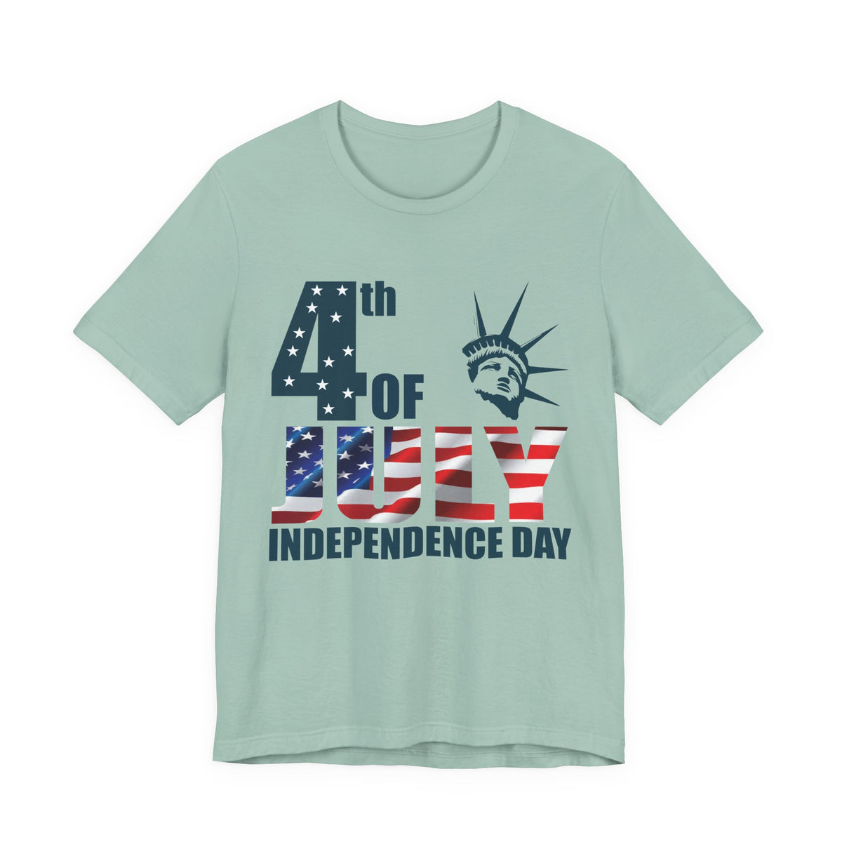 4th of July Independence Day T-Shirt American Flag Statue of Liberty Design Unisex Cotton 026