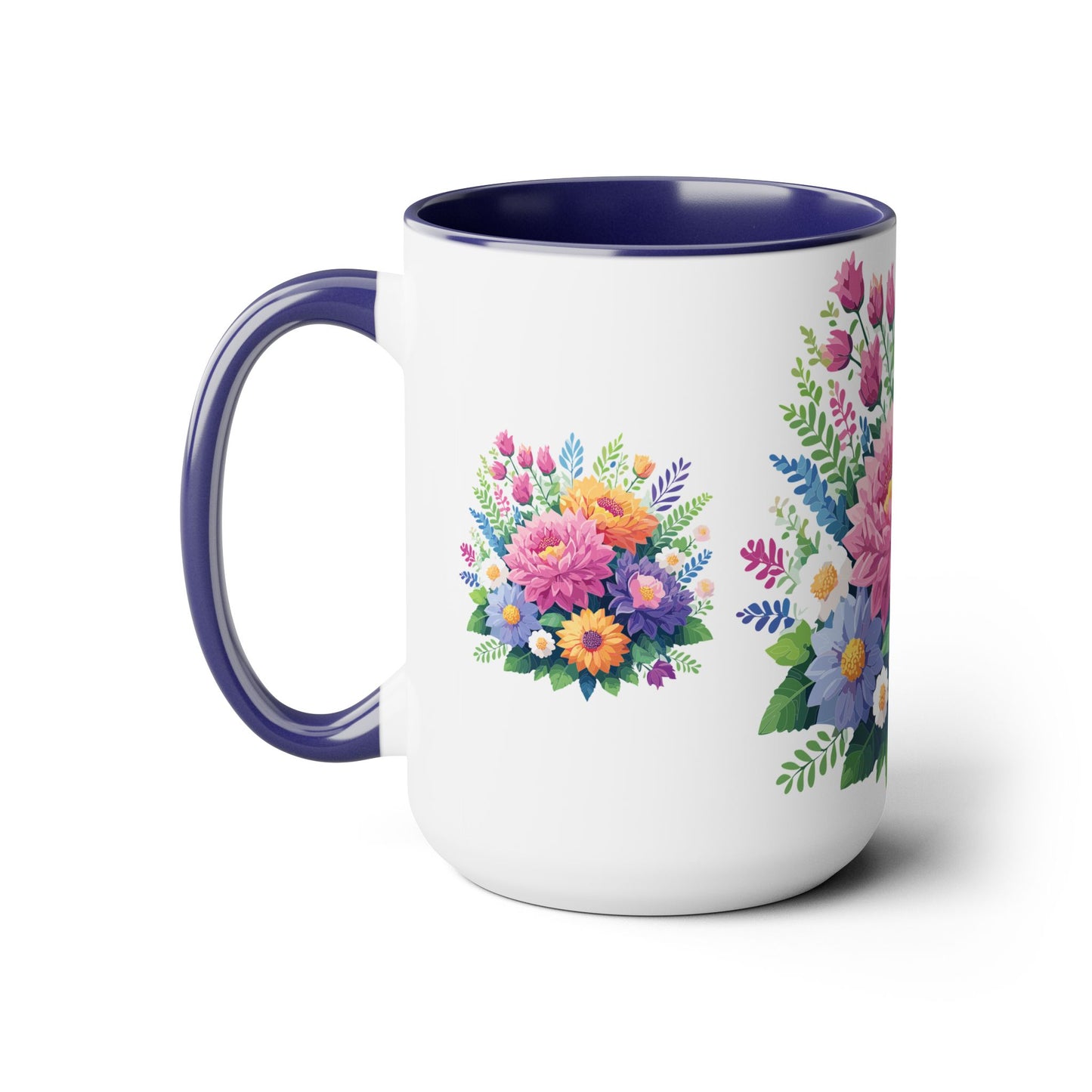 Two-Tone Coffee Mugs with flowers