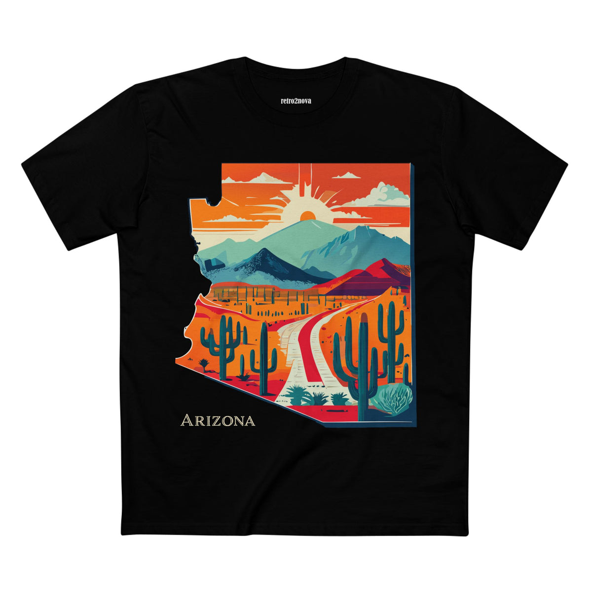 Arizona Desert Road Trip Tee | Retro Sunset Cactus Scenic Mountain Design