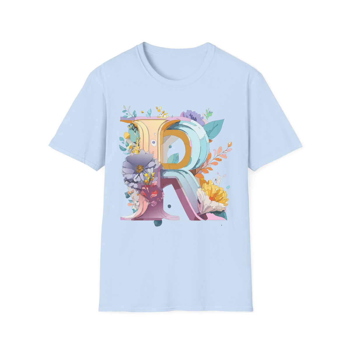 Floral Letter R T-Shirt | Botanical Monogram Initial Tee