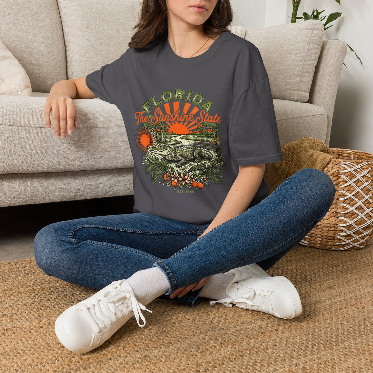 Florida Vintage Alligator T-Shirt — The Sunshine State Travel Tourist Graphic Design Unisex 100 Cotton Gildan T-Shirt