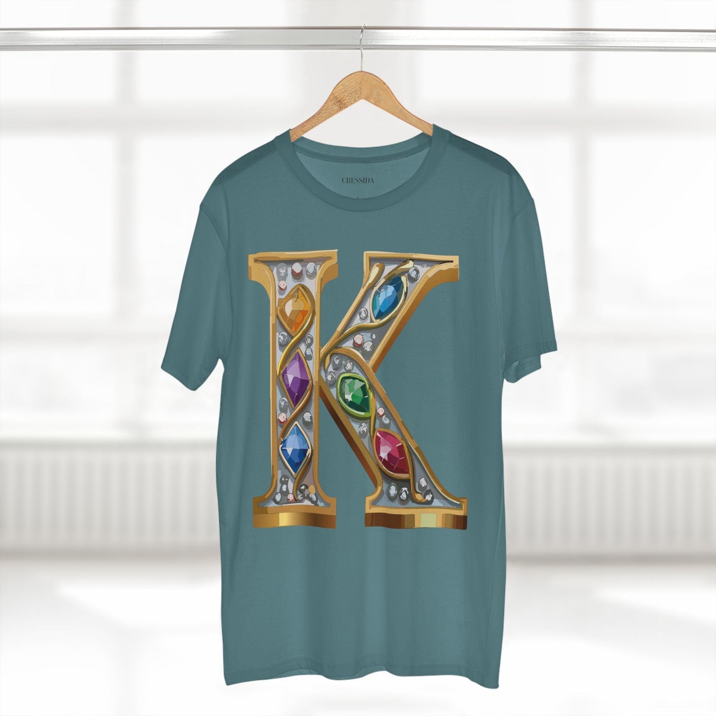 Letter K Graphic Design Tee Unisex 100 Cotton With Antique Gold Letters Artwork T-Shirt