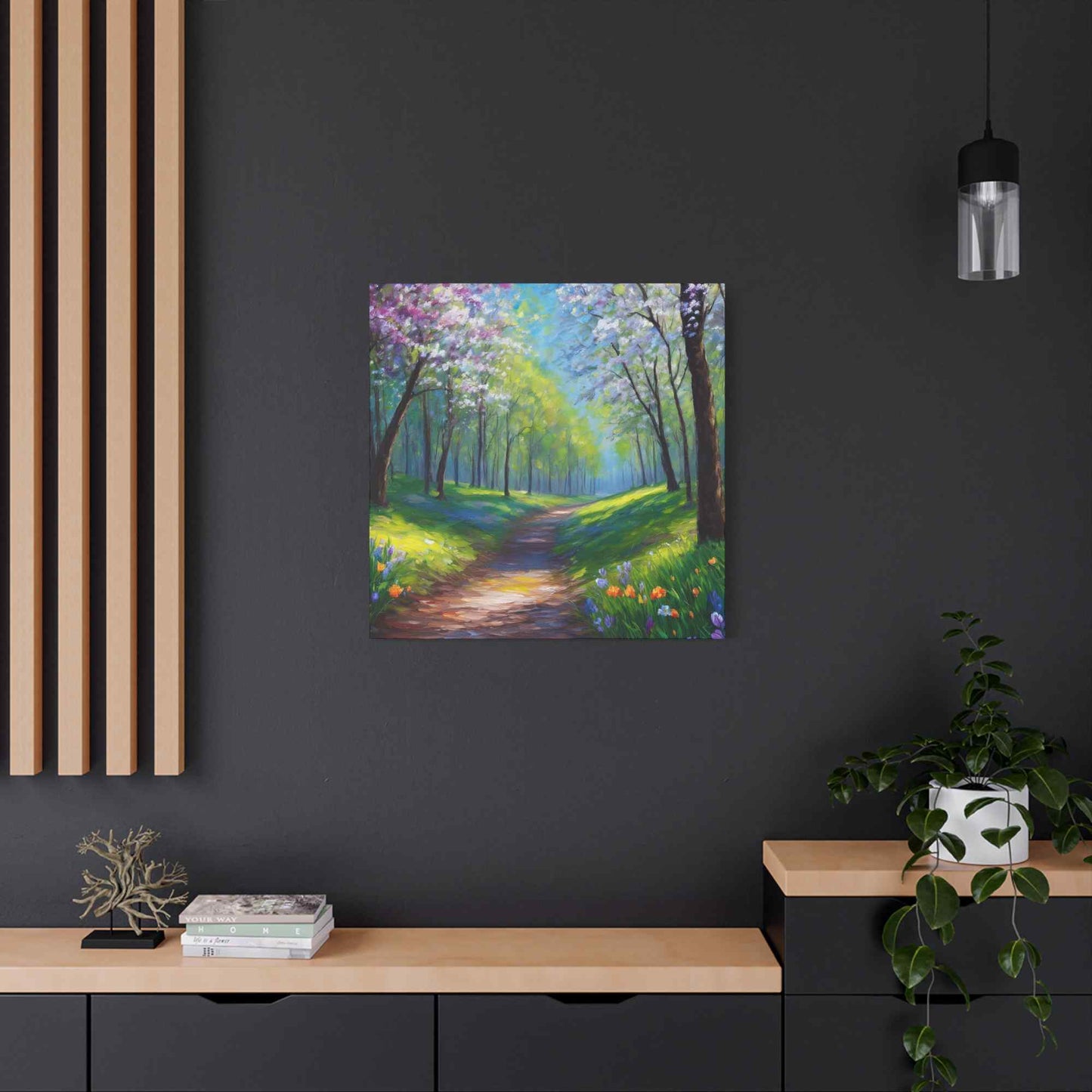 Spring Forest Print Canvas, Oil Paint Print 20x20, 24x24, 30x30, 32x32, 36x36 Art Design Print Pine-Wood Inner Frame MC-95